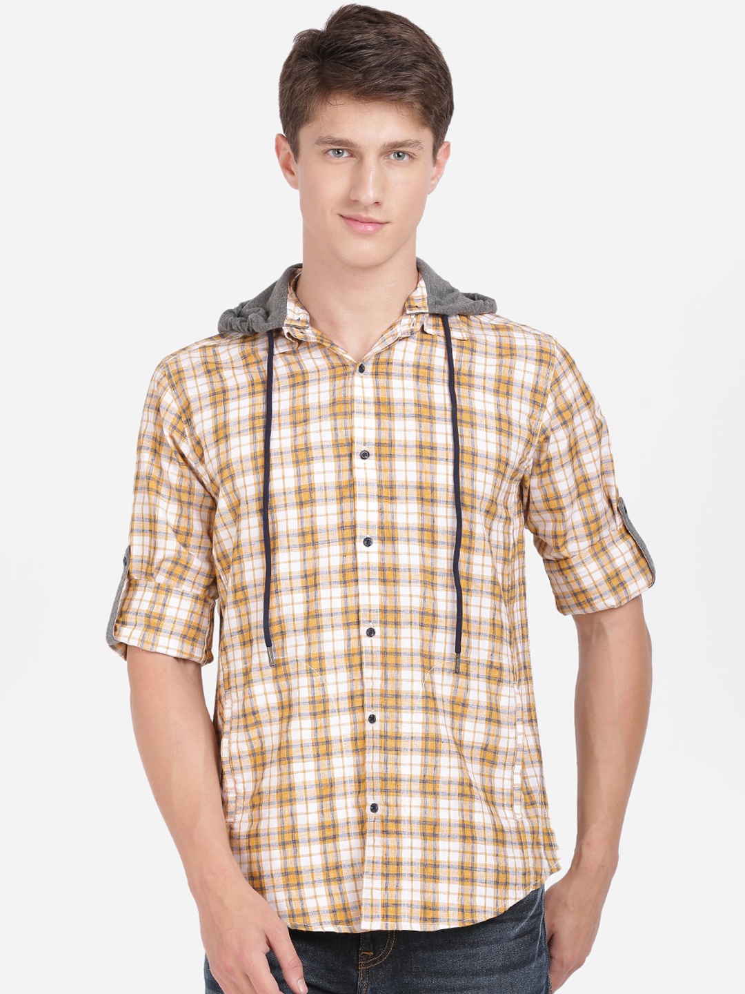 

IVOC Men White & Yellow Regular Fit Checked Casual Shirt