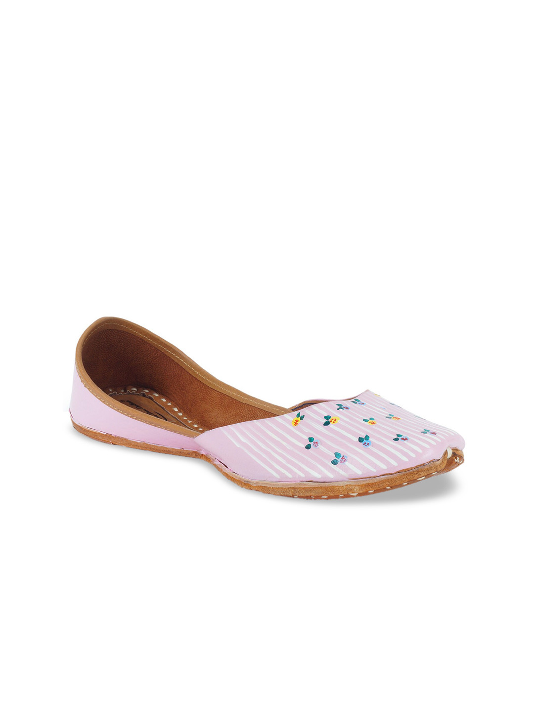 

The Desi Dulhan Women Pink Solid Leather Mojaris