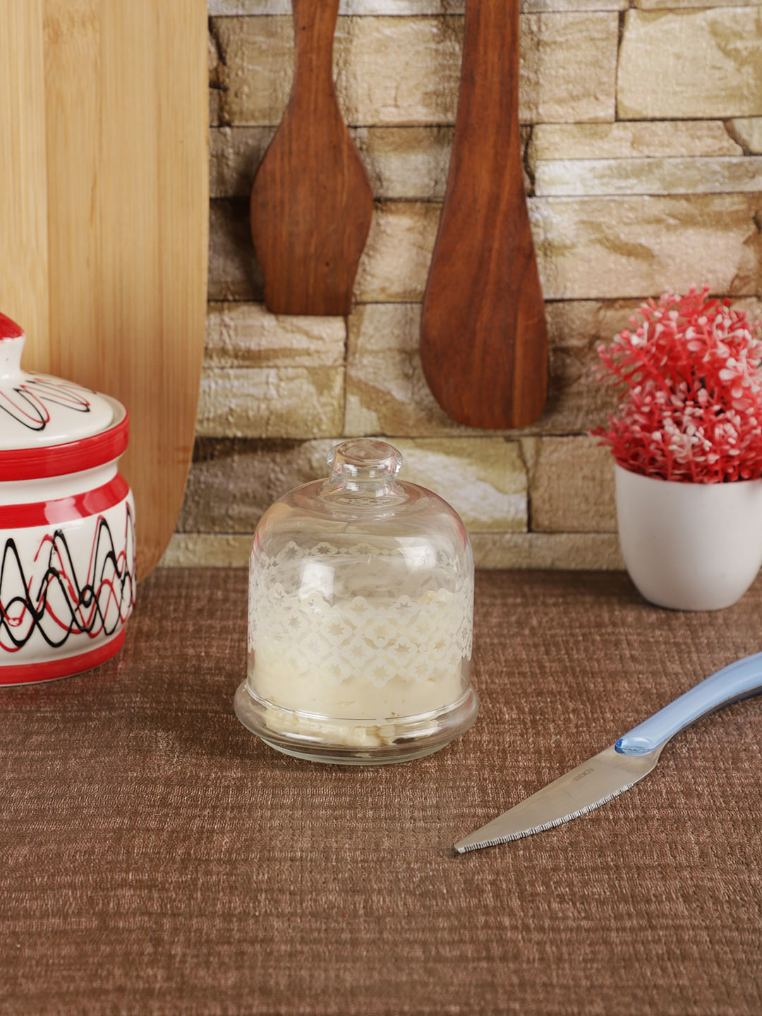 

INCRIZMA Set Of 2 Transparent Solid Glass Container With Dome