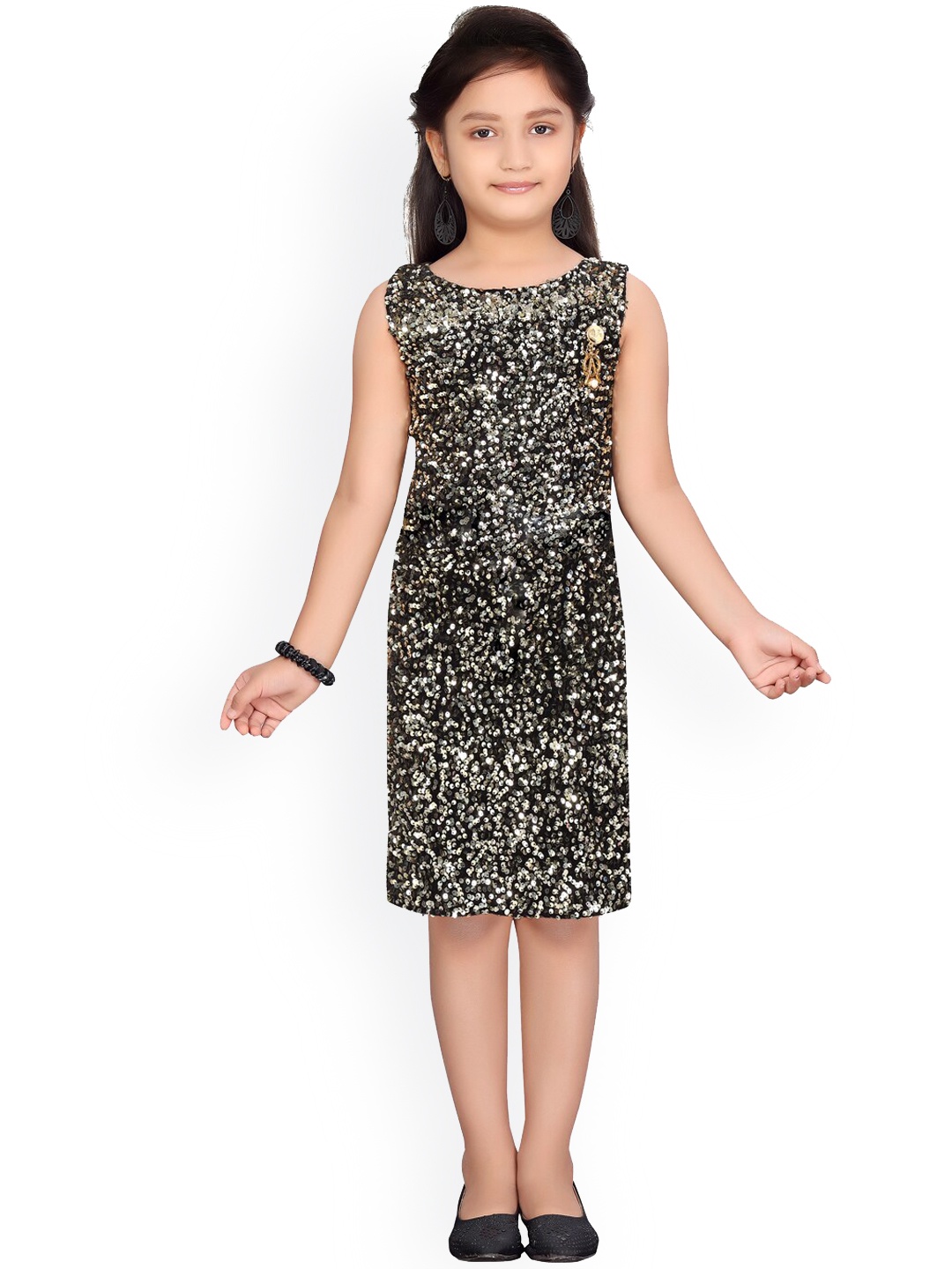 

Aarika Girls Gold-Toned Embellished Sheath Dress