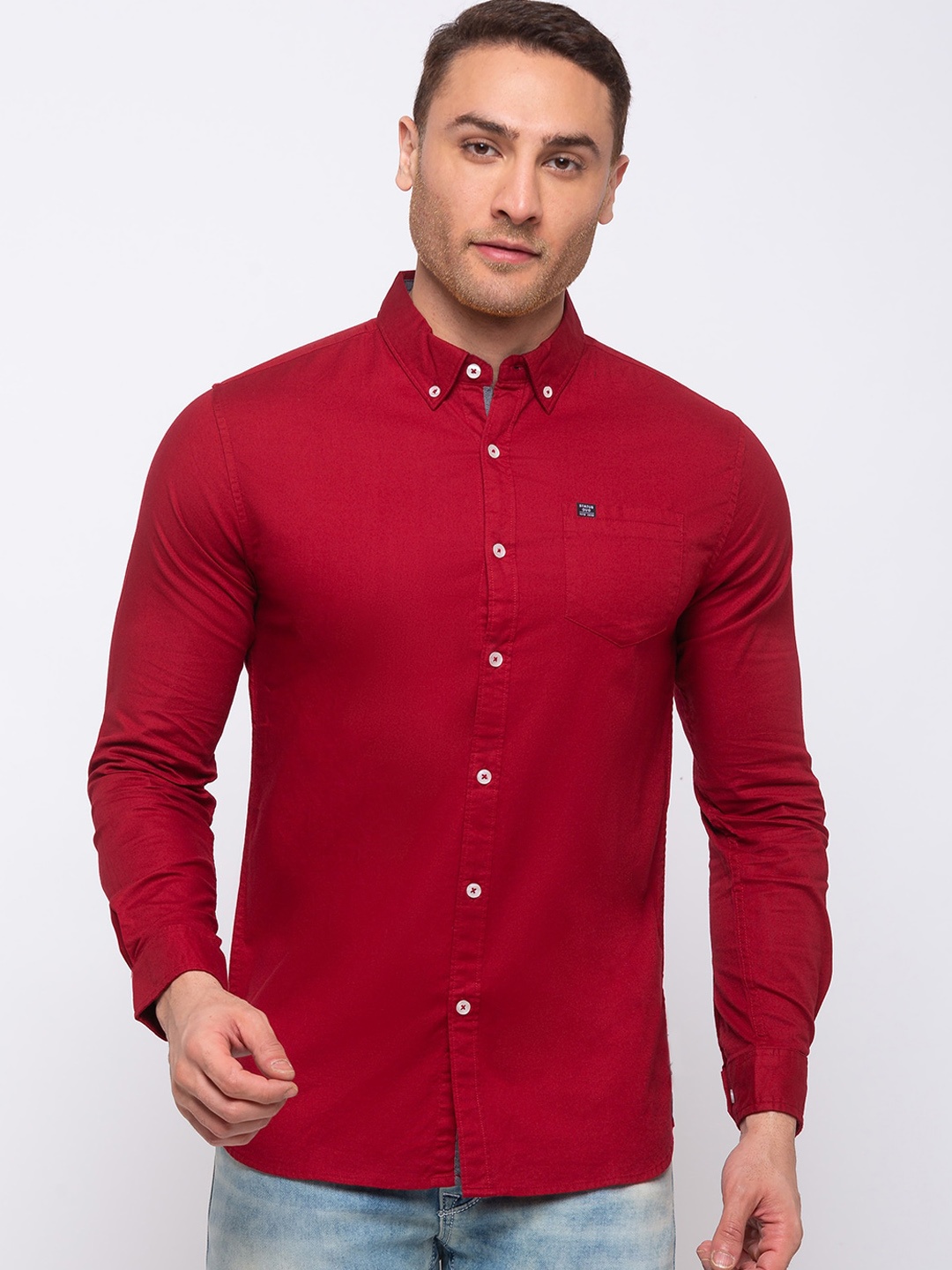 

Status Quo Men Red Slim Fit Solid Casual Shirt