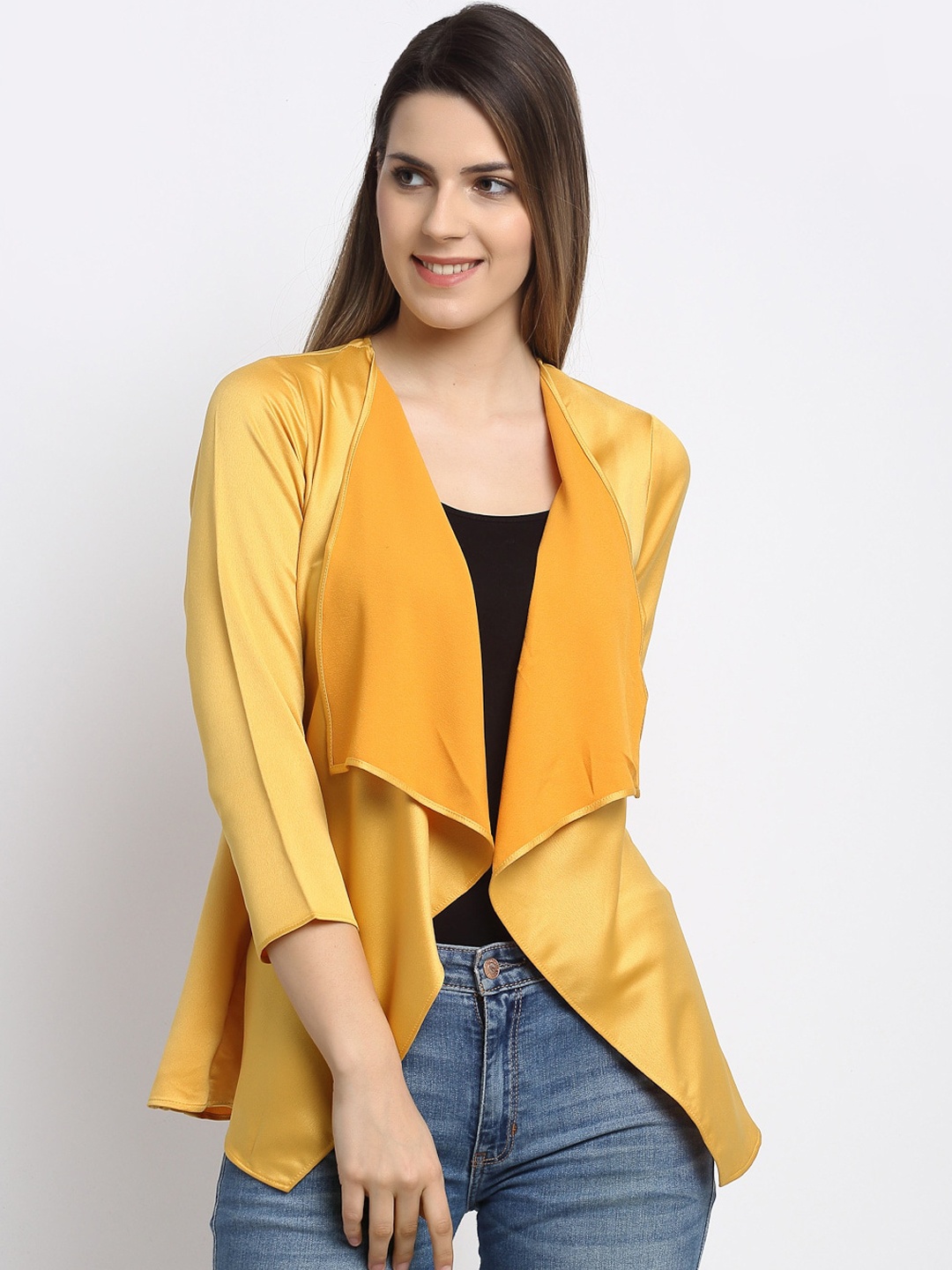 

Aujjessa Women Mustard Solid Open Front Shrug
