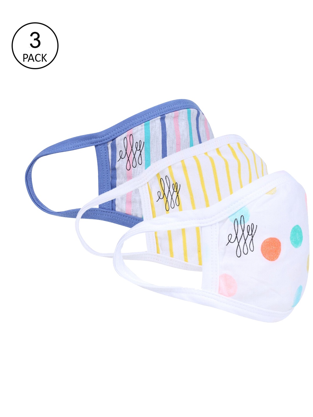 

effy Women Pack Of 3 White & Blue Printed 2-Py Reusable Cloth Masks
