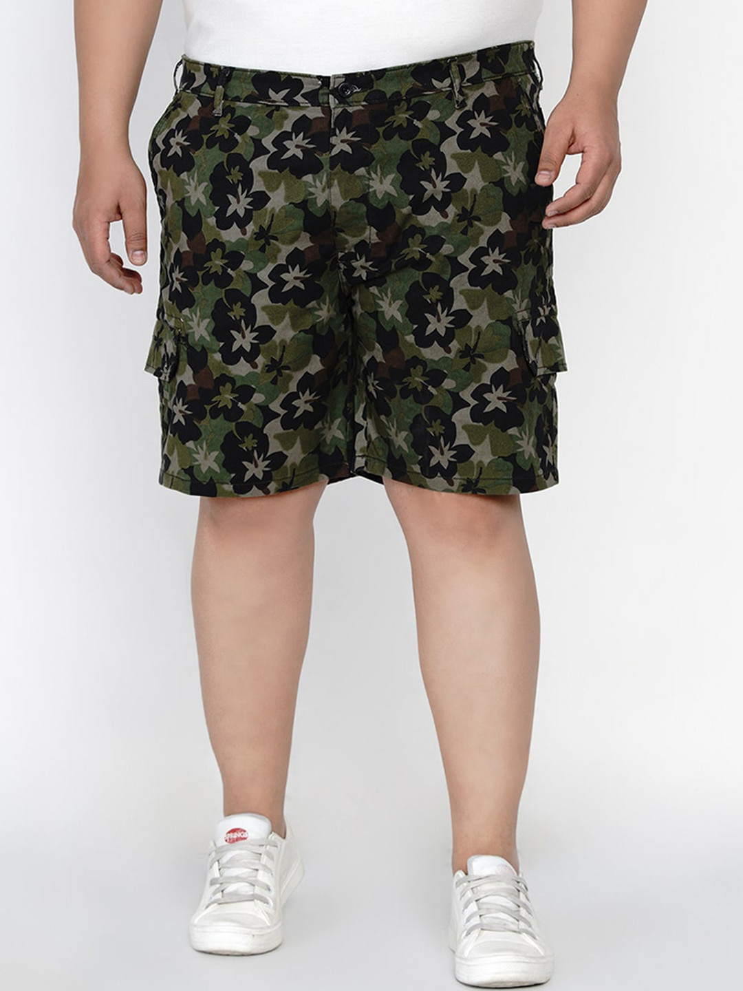 

John Pride Plus Size Men Green Printed Regular Fit Cargo Shorts