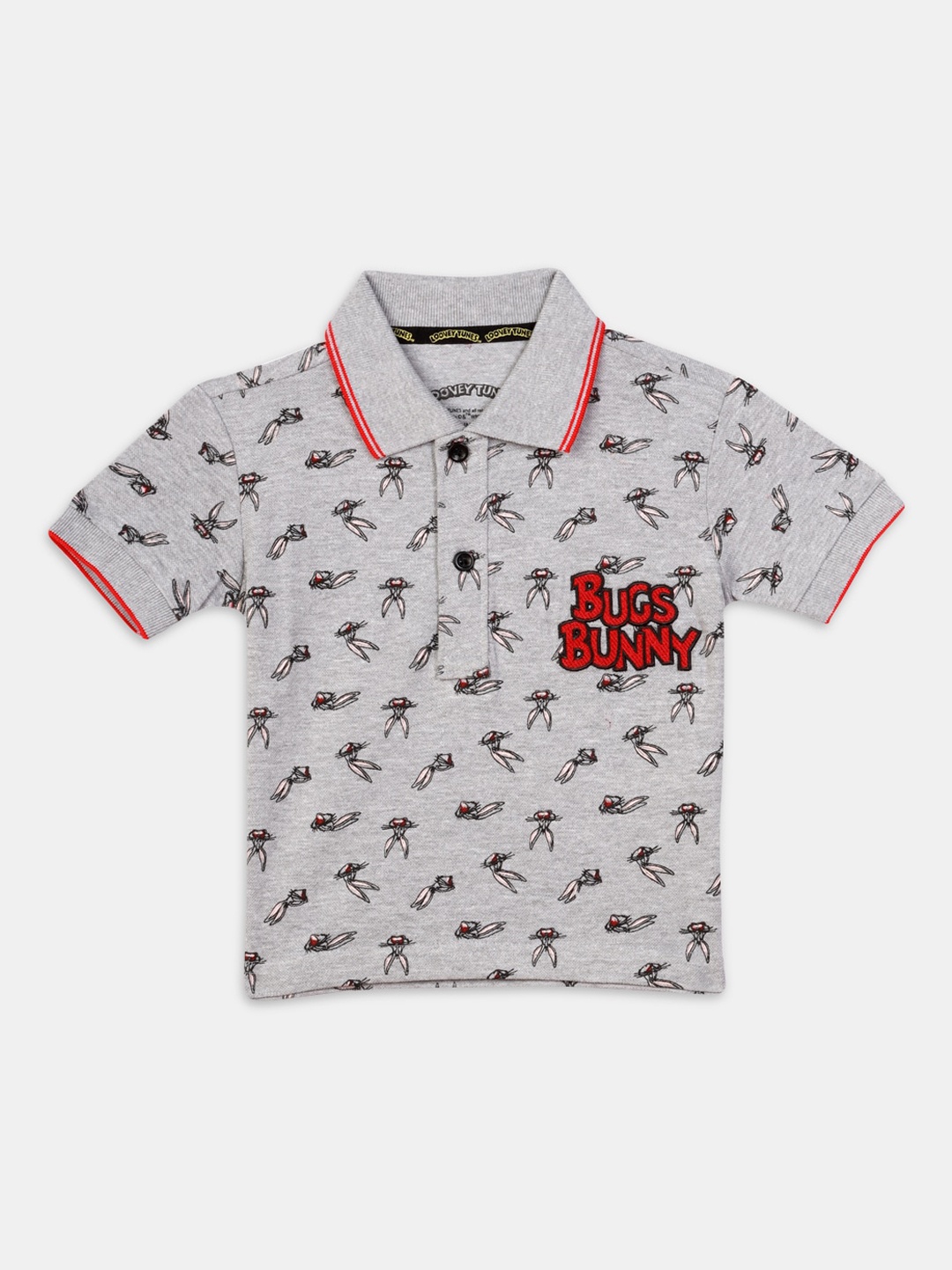 

Nap Chief Unisex Kids Grey Bugs Bunny Printed Polo Collar Sustainable T-shirt