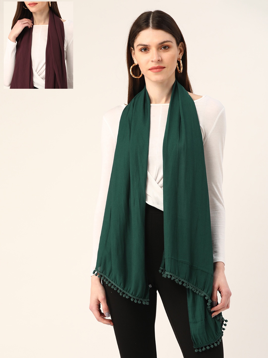 

Trend Arrest Women Set of 2 Solid Scarf, Green