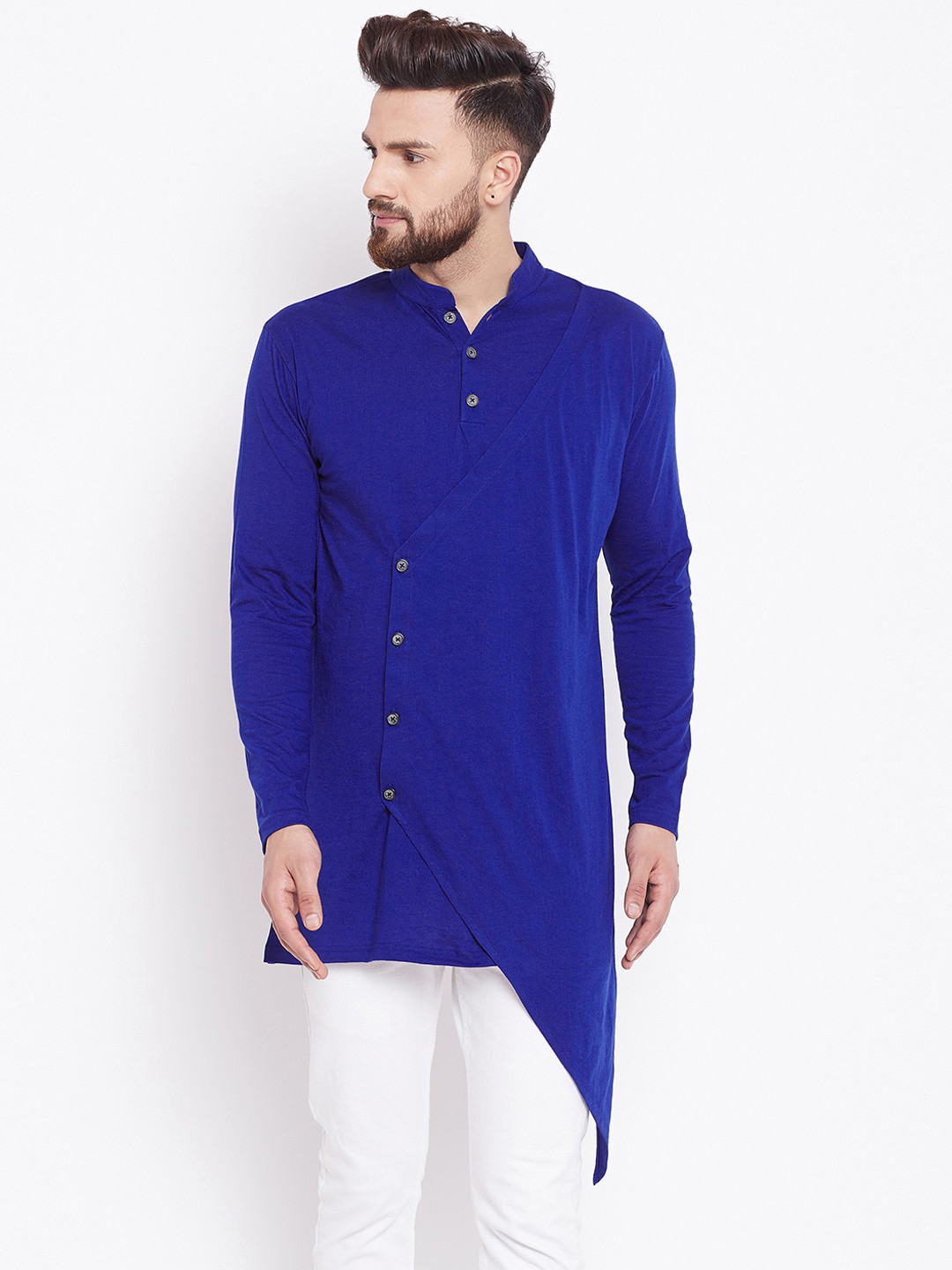 

CHILL WINSTON Men Blue Asymmetric Angrakha Kurta