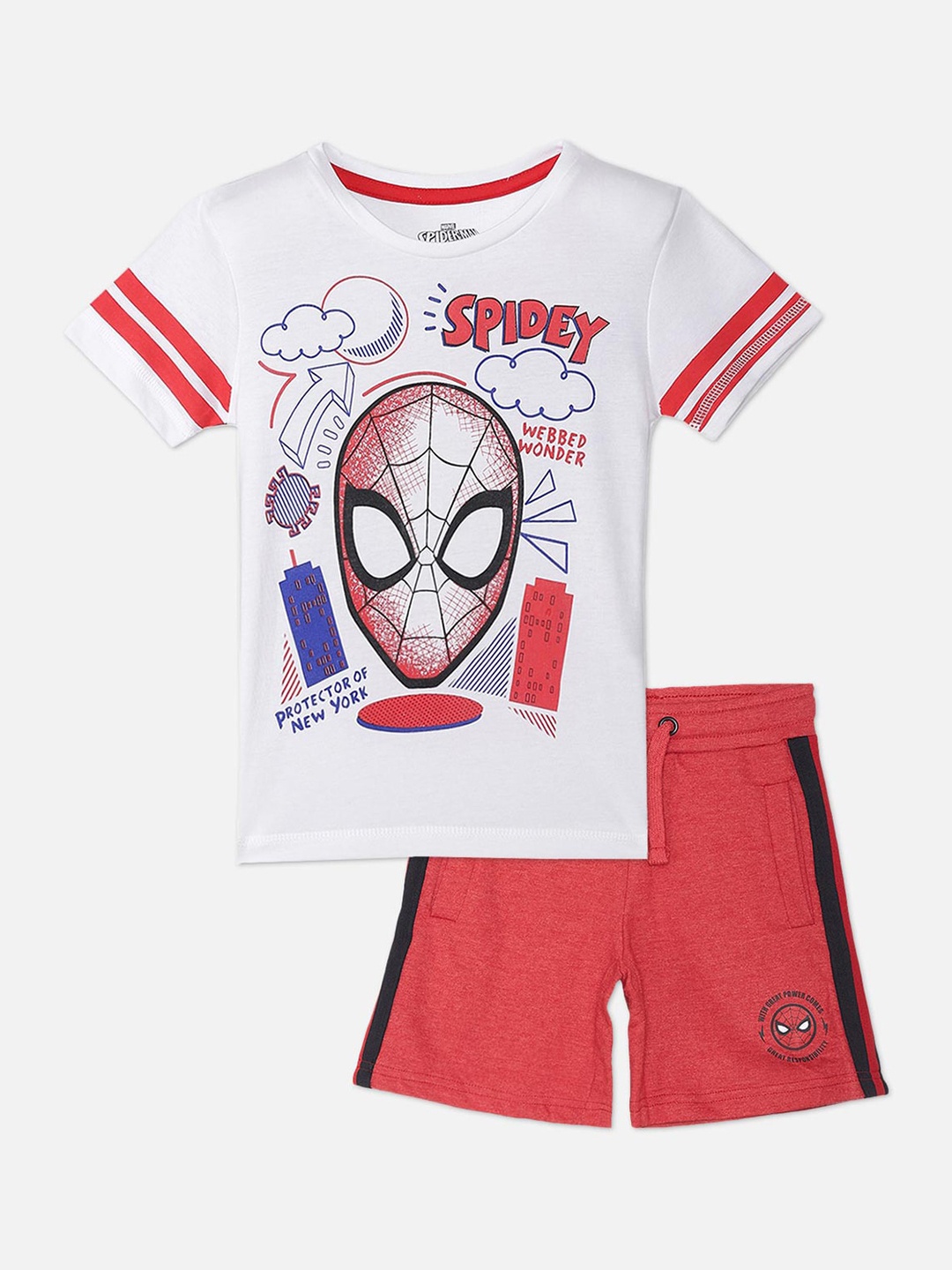 

Kids Ville Boys White & Red Spiderman Printed T-shirt with Shorts