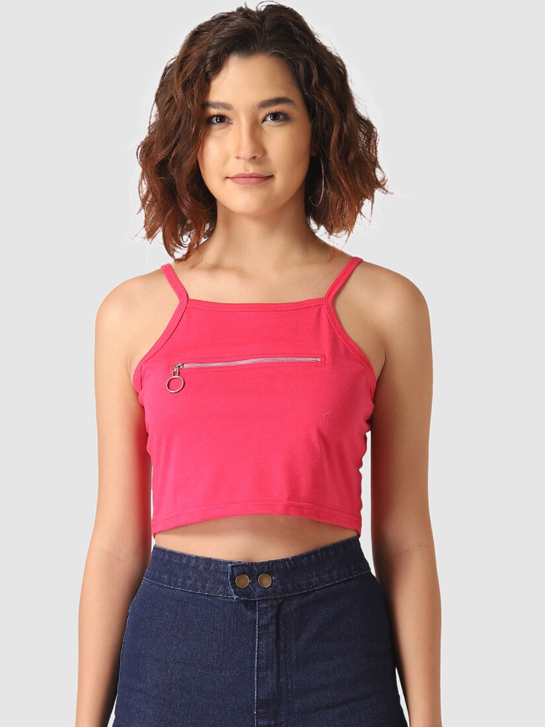 

Vemante Fuchsia Pink Pure Cotton Solid Regular Crop Top
