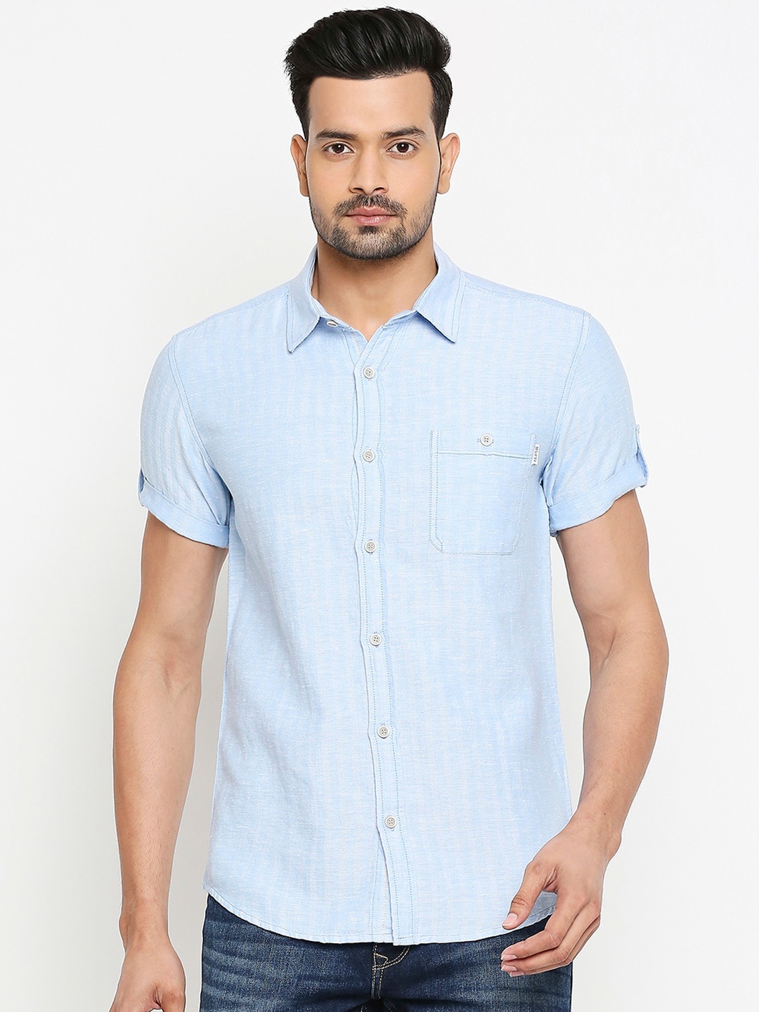 

Mufti Men Blue Slim Fit Solid Casual Shirt