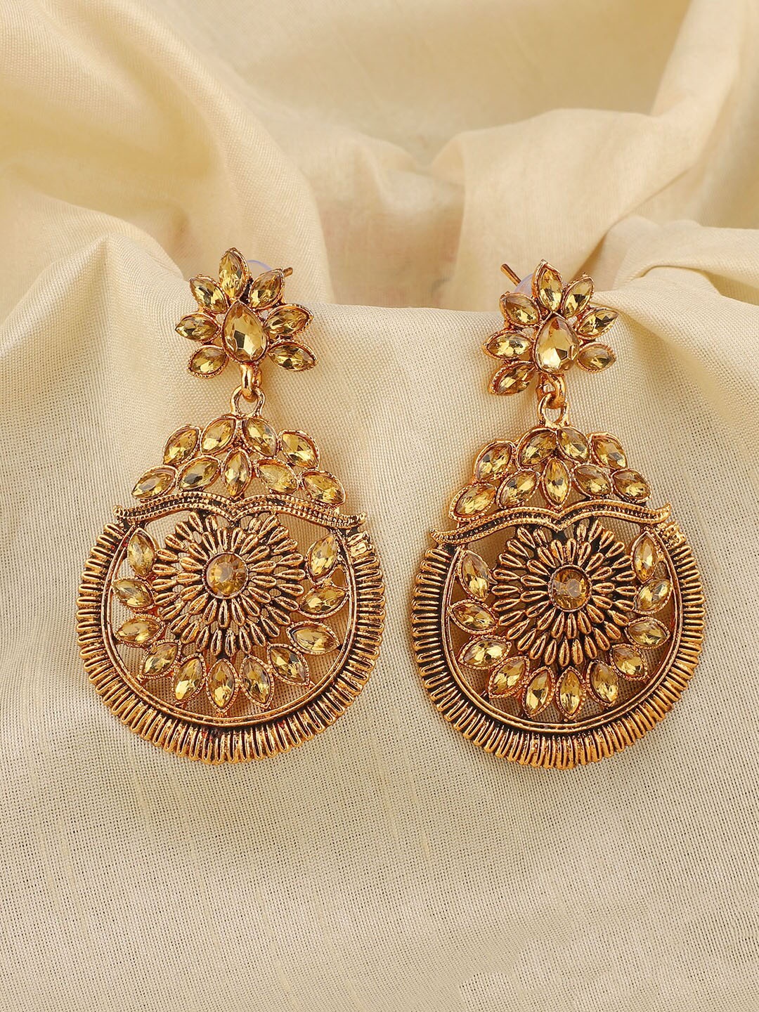 ANIKAS CREATION Gold-Plated Handcrafted Classic Drop Earrings