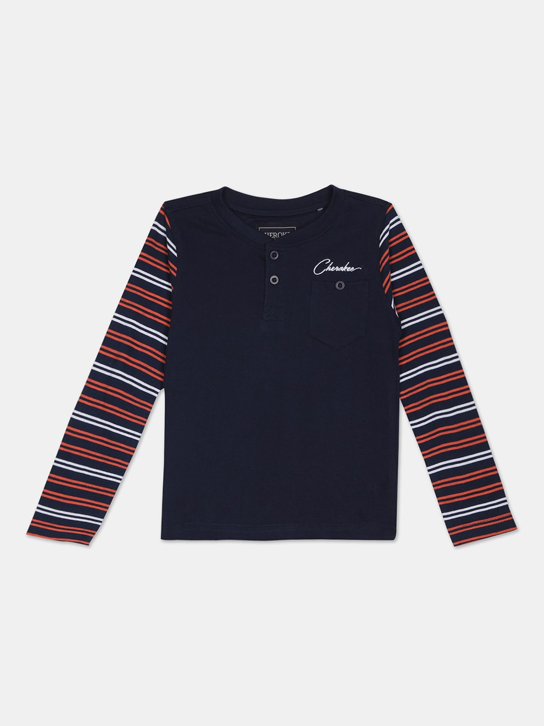 

Cherokee Boys Navy Blue Solid Henley Neck T-shirt