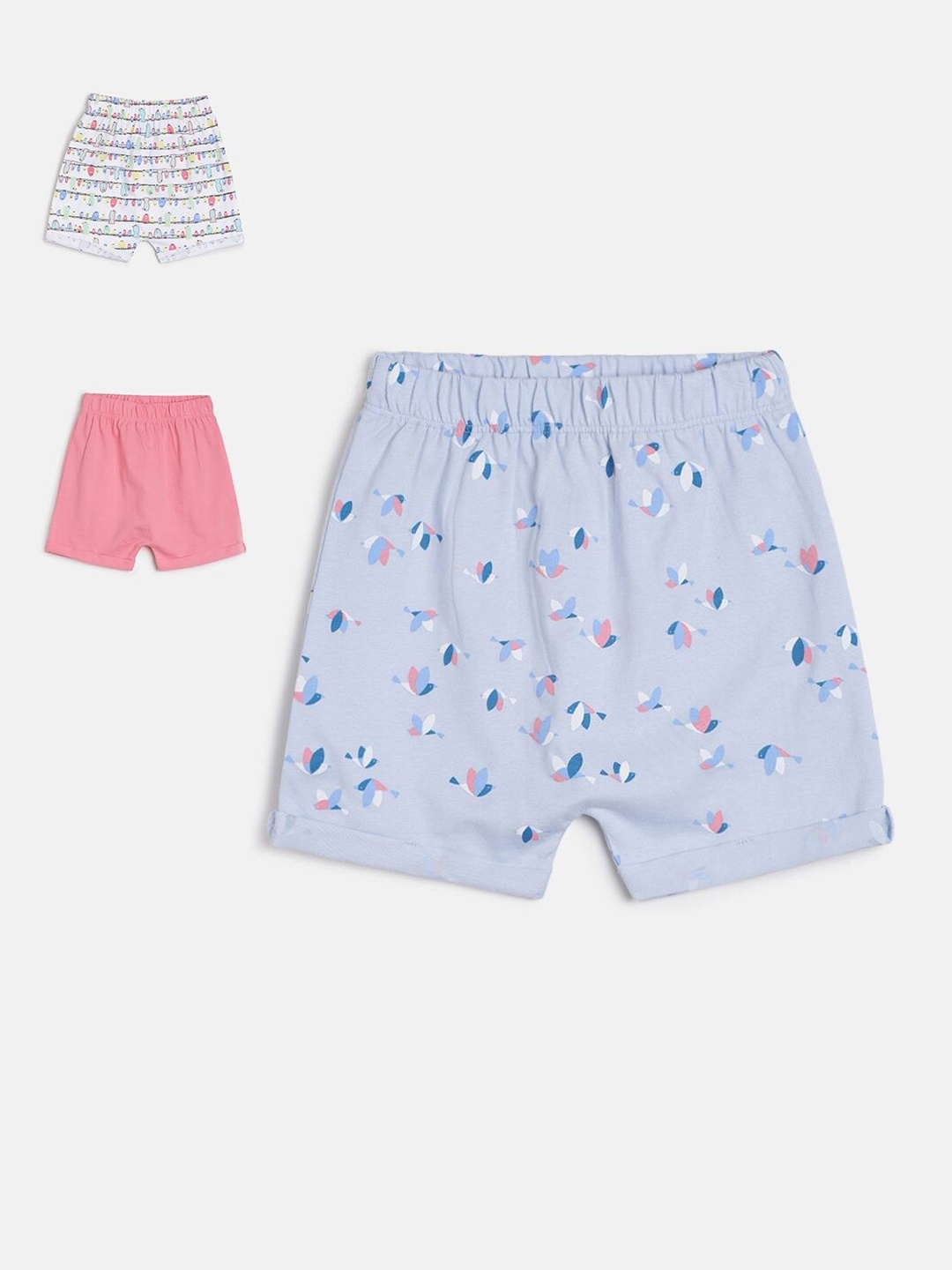 MINI KLUB Girls Pack of 3 Printed Regular Fit Regular Shorts, Multi