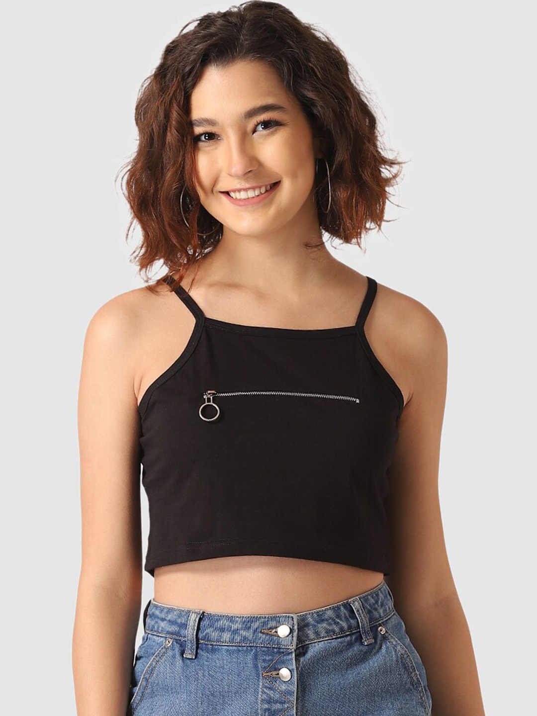 

Vemante Black Pure Cotton Solid Regular Crop Top
