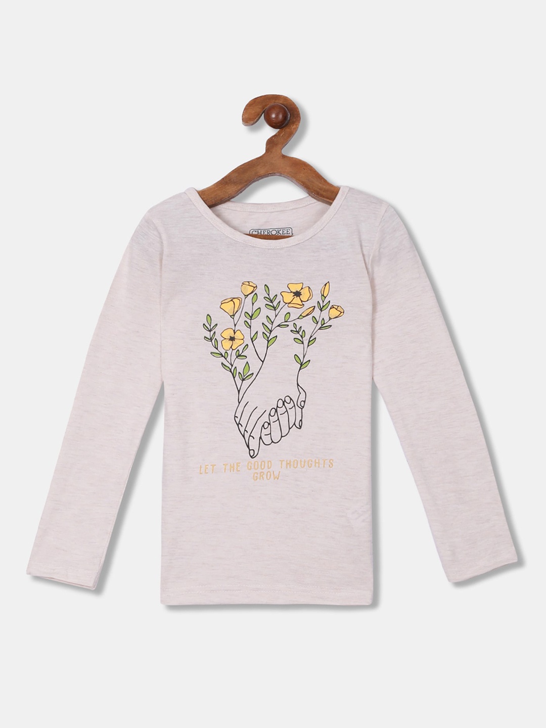 

Cherokee Girls Beige Printed Round Neck T-shirt