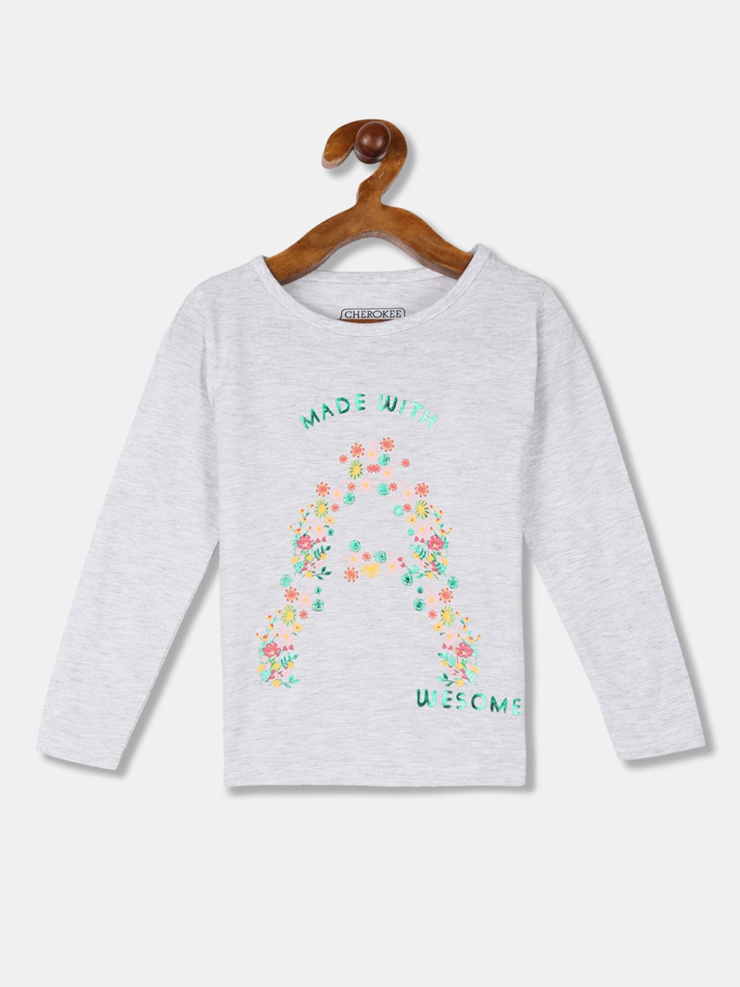 

Cherokee Girls Grey Printed Round Neck T-shirt