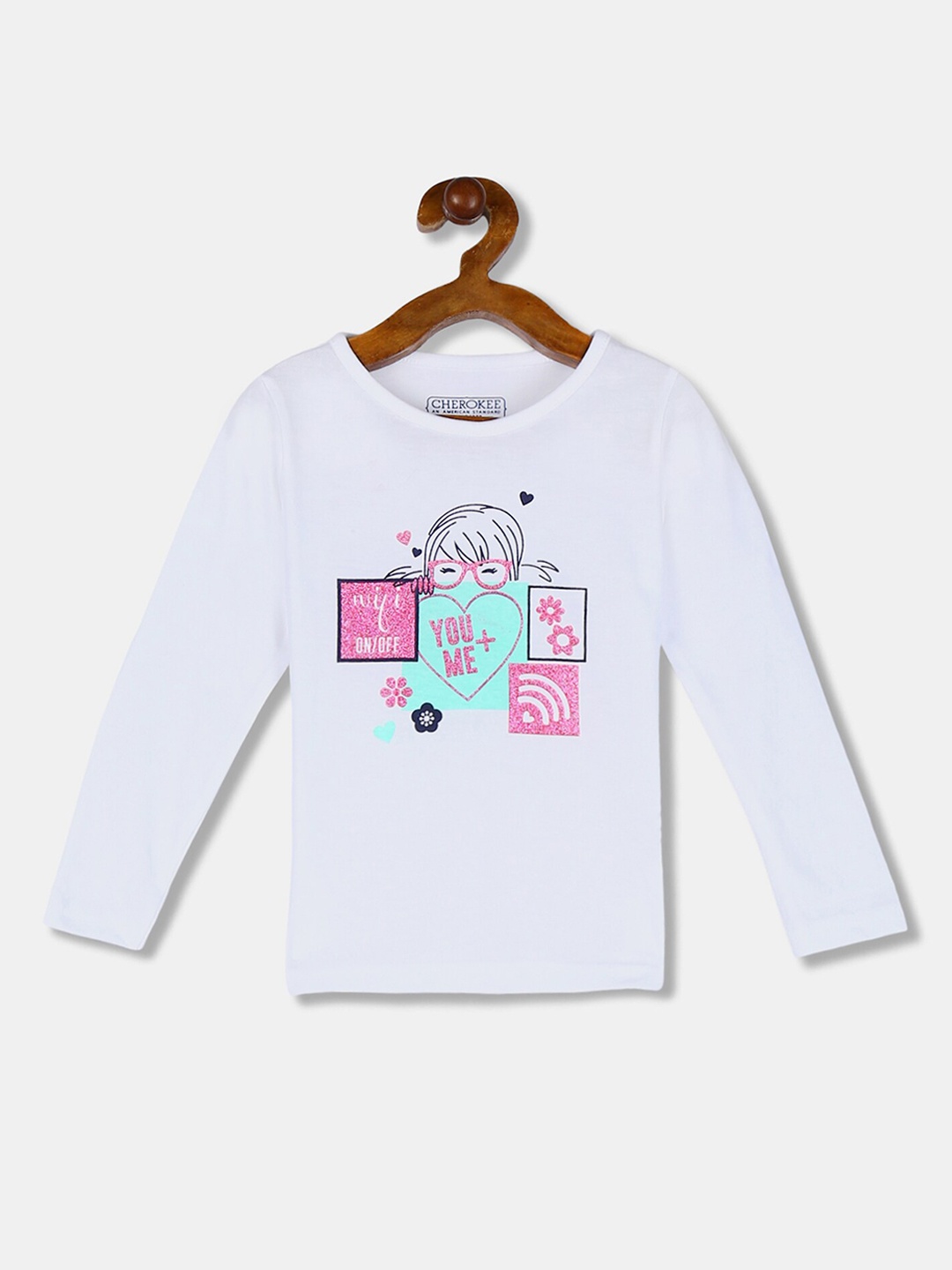 

Cherokee Girls White & Pink Printed Round Neck T-shirt