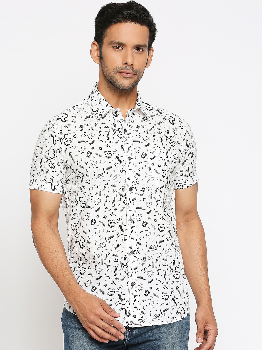 Mufti Men White Slim Fit Printed Casual Shirt