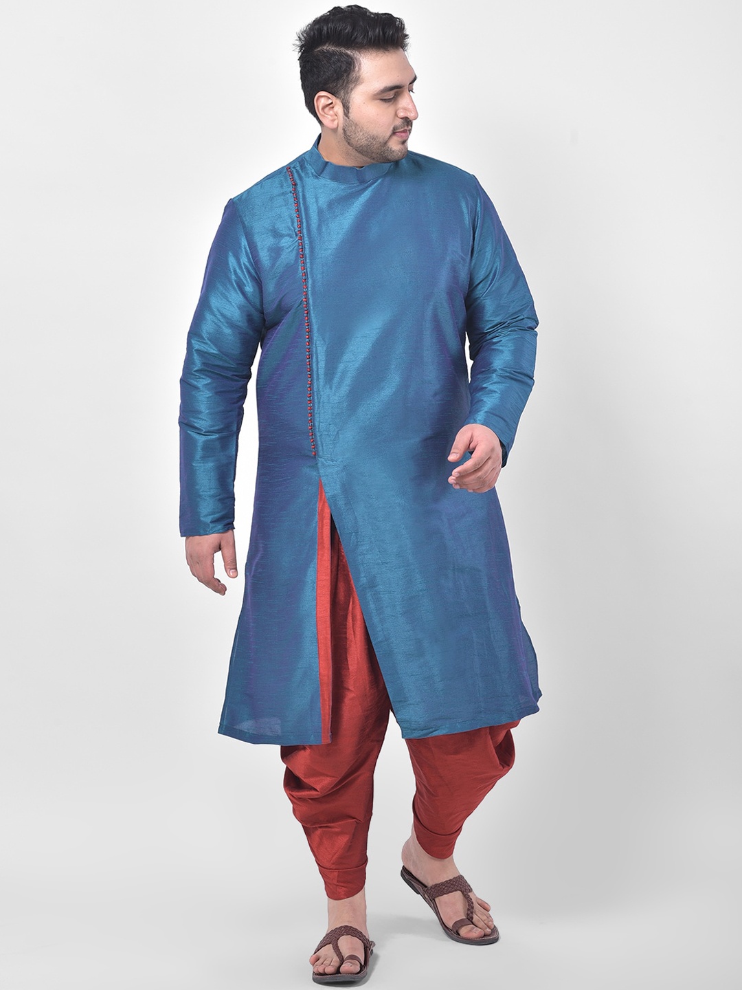 

DEYANN PLUS Men Blue & Red Solid Kurta with Dhoti Pants