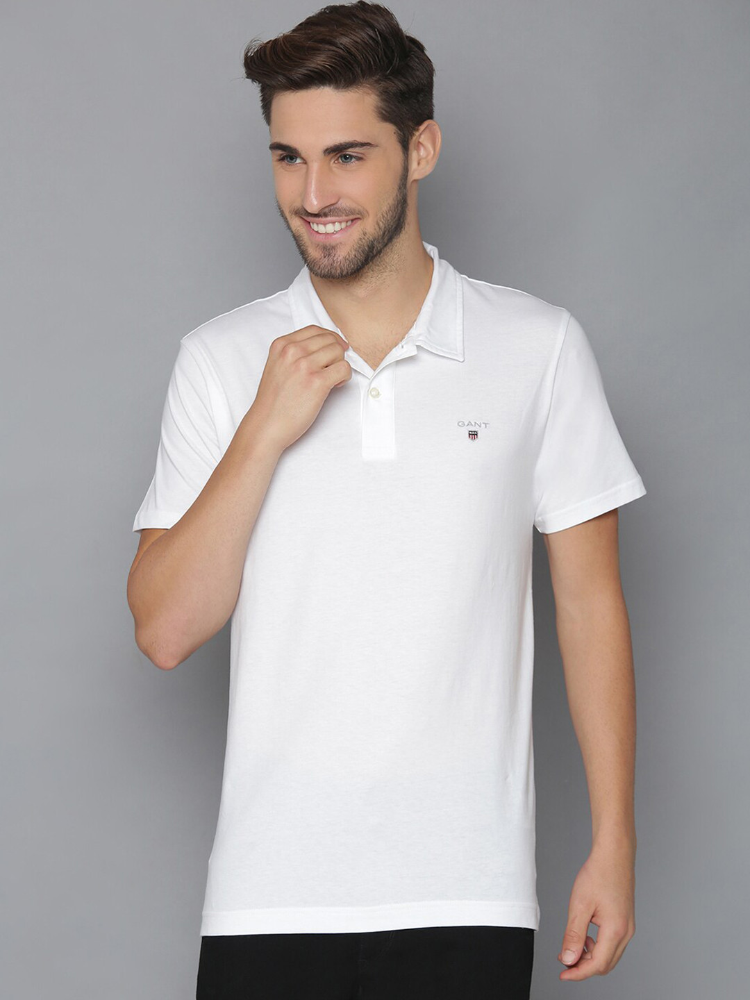 

GANT Men White Solid Polo Collar T-shirt