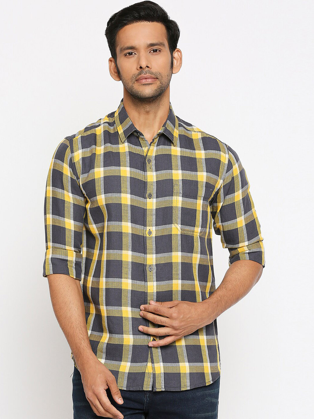 

Mufti Men Charcoal Slim Fit Checked Casual Shirt
