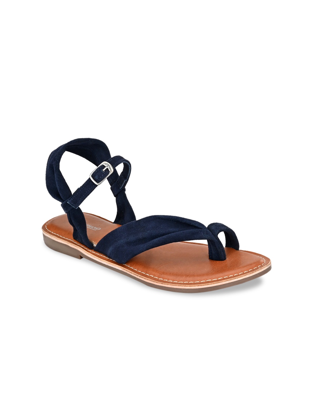 CARLO ROMANO Women Navy Blue Solid Suede Open Toe Flats