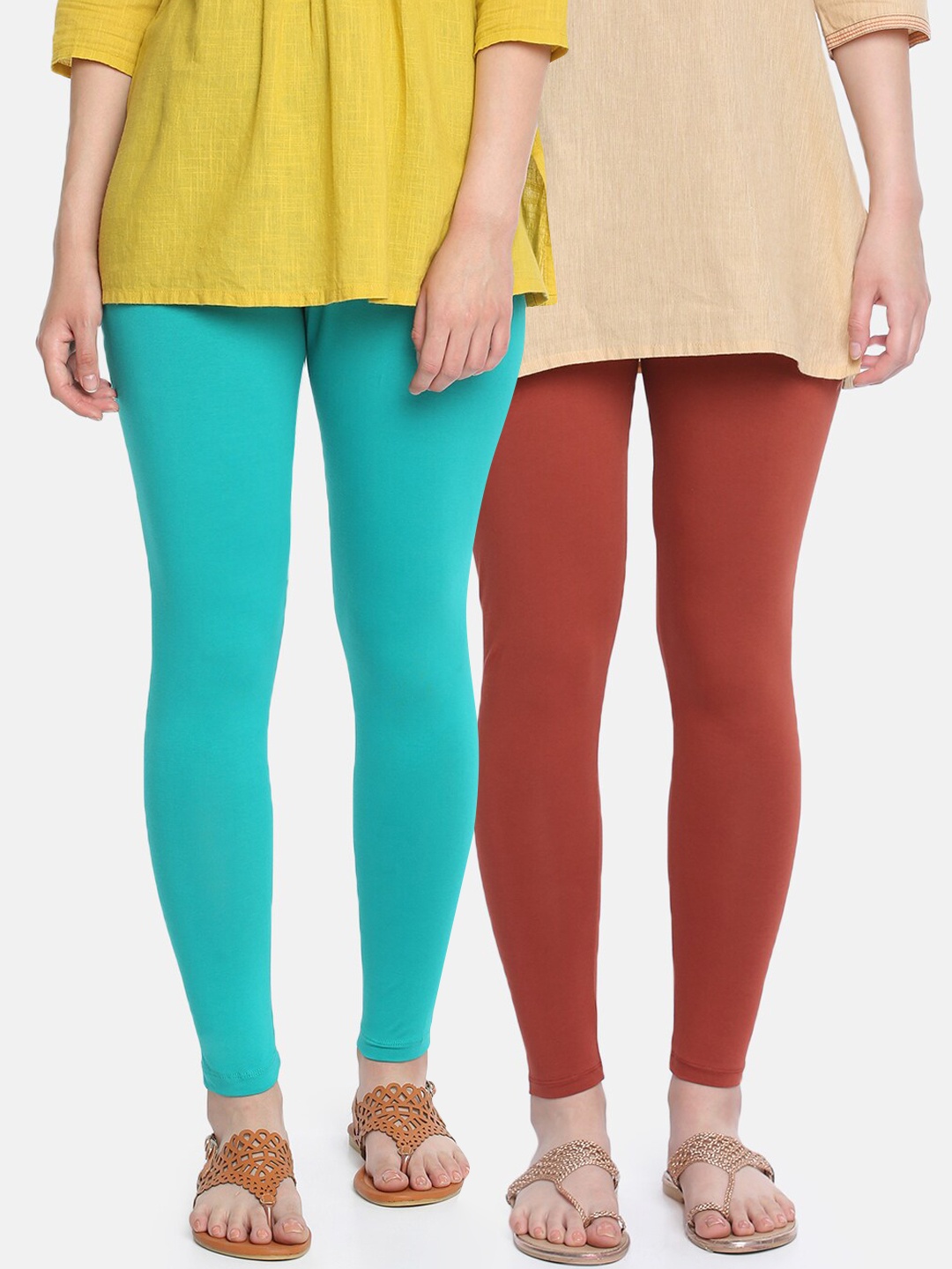 

Dollar Missy Women Pack of 2 Solid Ankle-Length Leggings, Turquoise blue