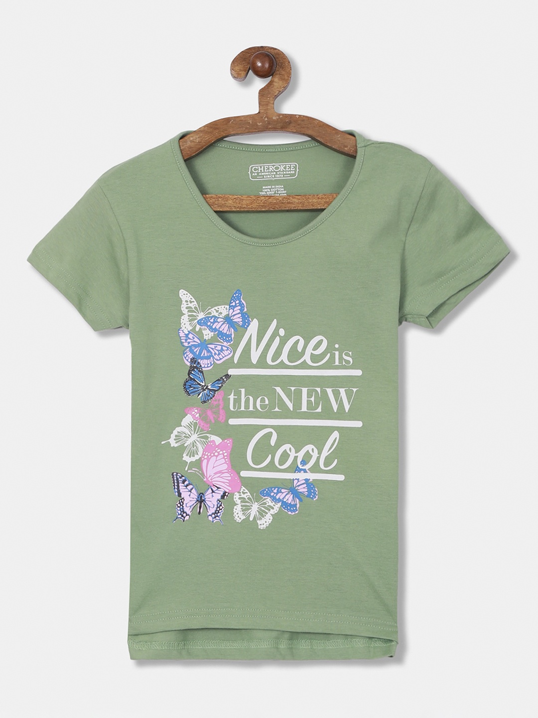 

Cherokee Girls Olive Green Printed Round Neck T-shirt
