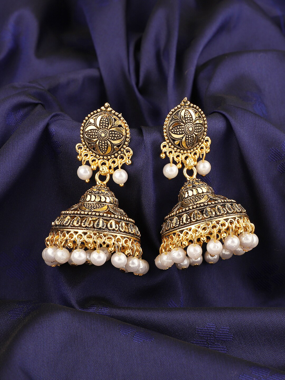 

ANIKAS CREATION Gold-Plated Antique Dome Shaped Jhumkas