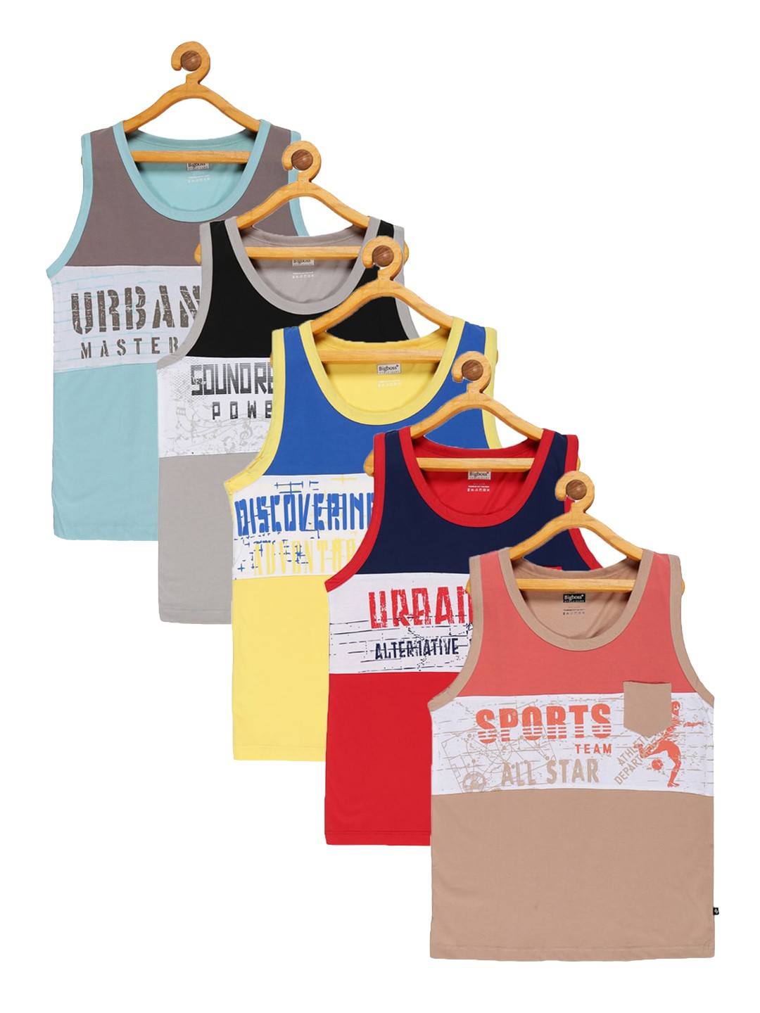 

Dollar Boys Pack of 5 Multicoloured Colourblocked Innerwear Vests, Multi