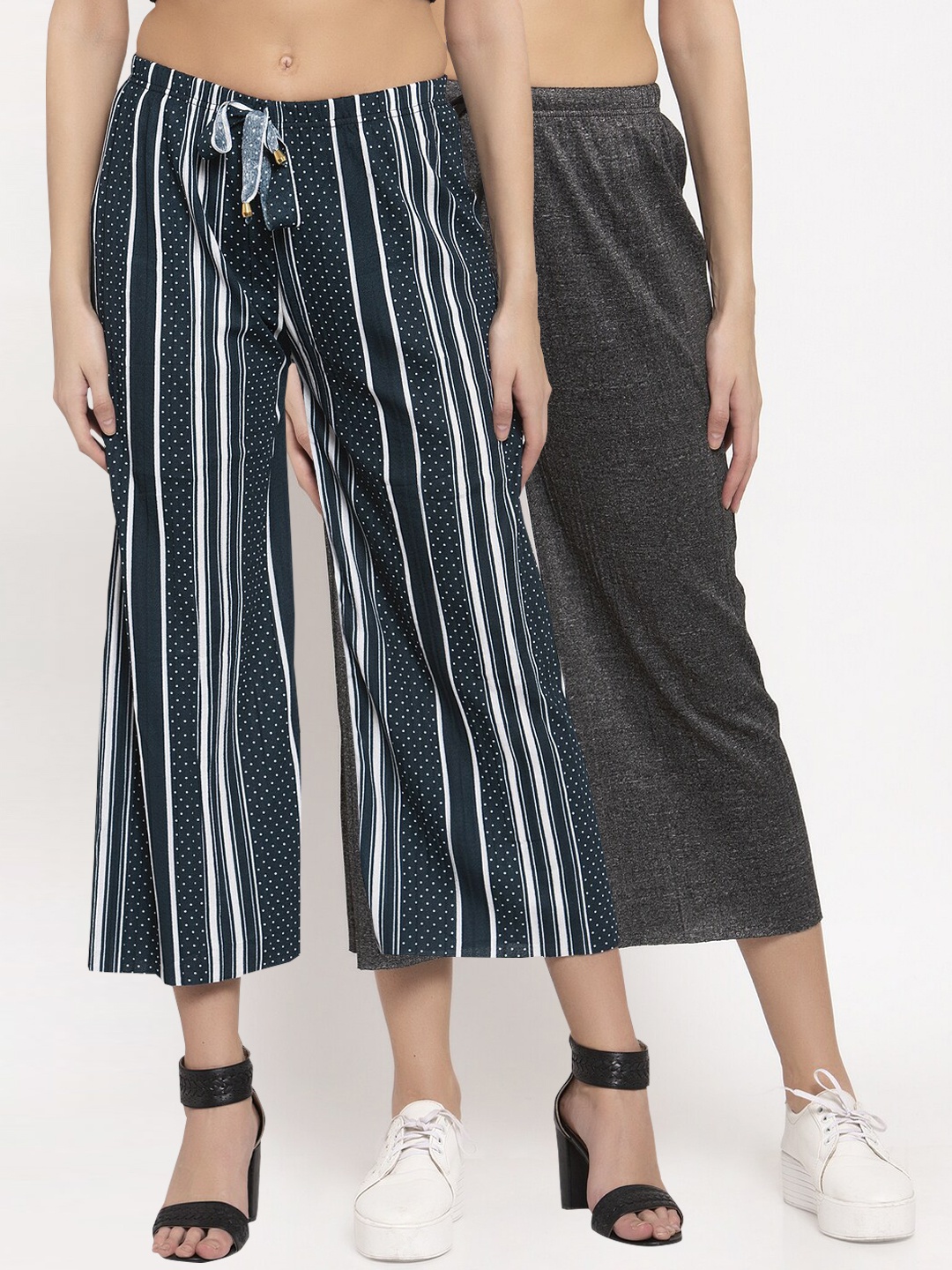 

KLOTTHE Women Pack Of 2 Wide Leg Palazzos, Teal