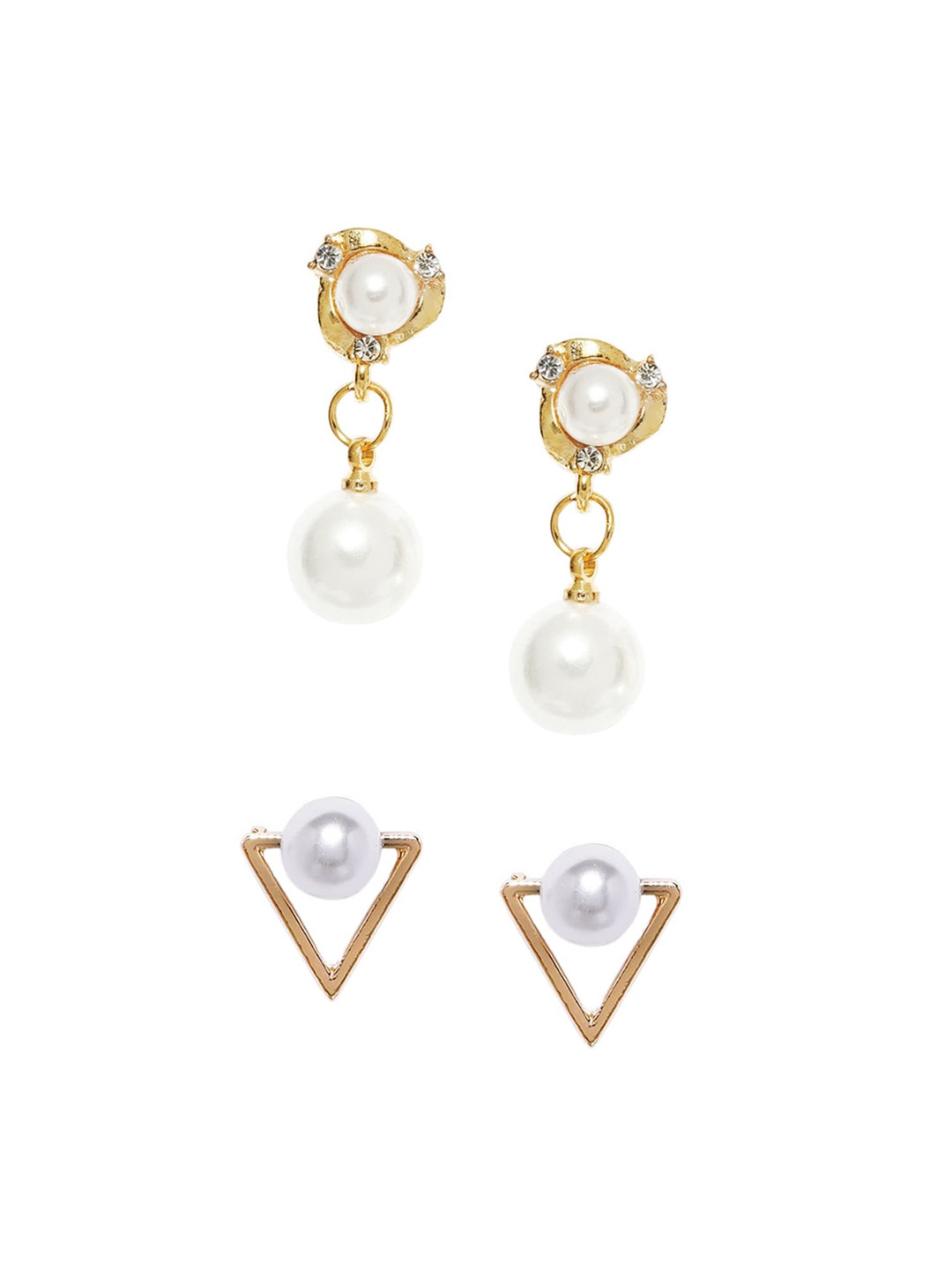 

OOMPH Pack of 2 Gold-Toned & White Geometric Drop Earrings