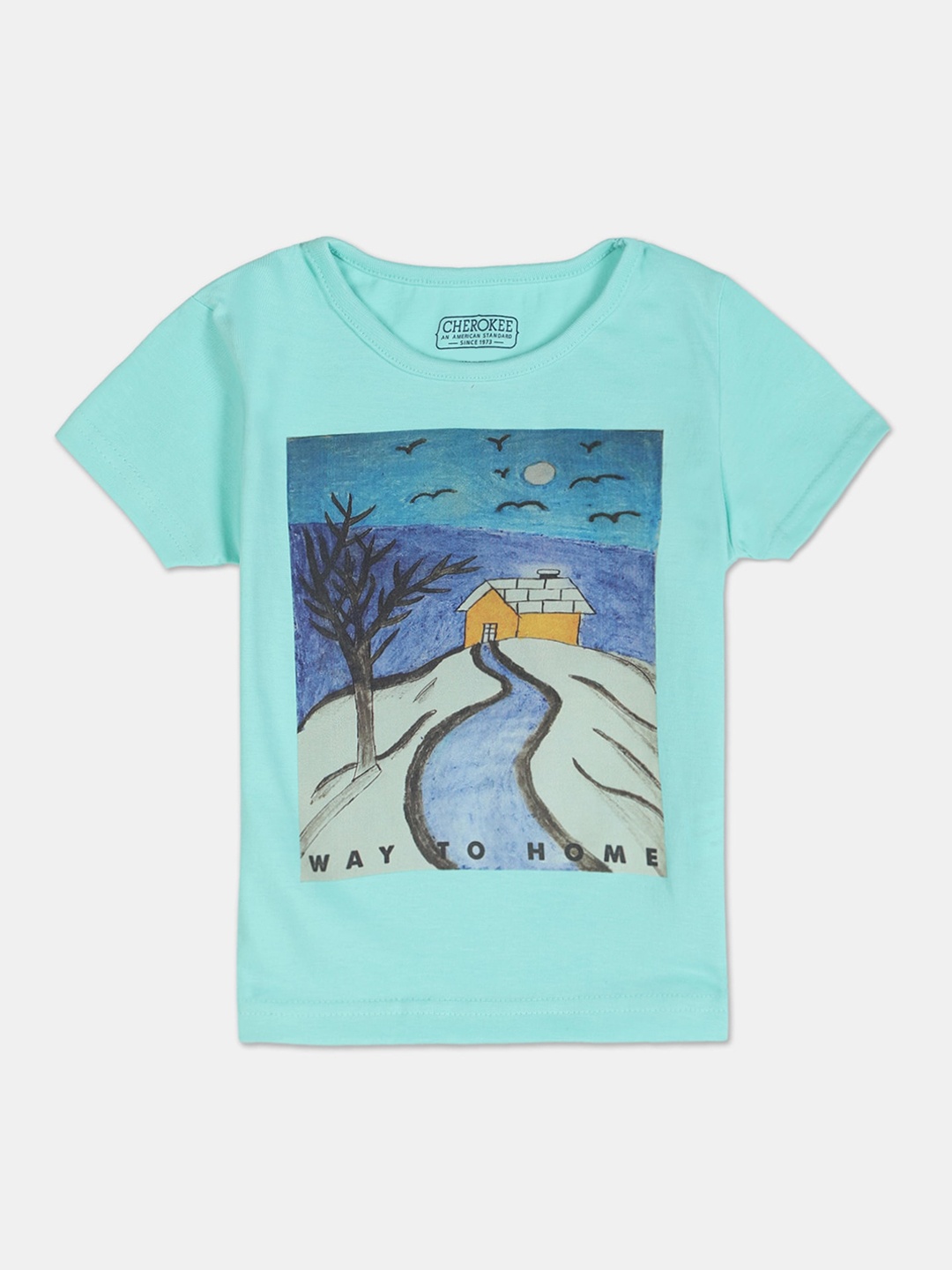 

Cherokee Girls Blue Printed Round Neck T-shirt