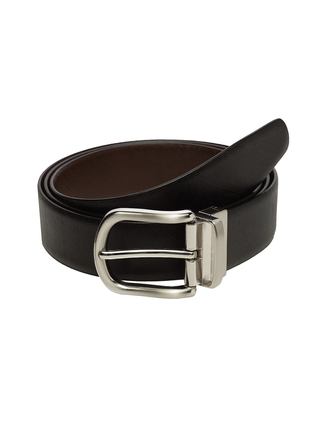

WELBAWT Men Black & Brown Textured Leather Slim Reversible Belt