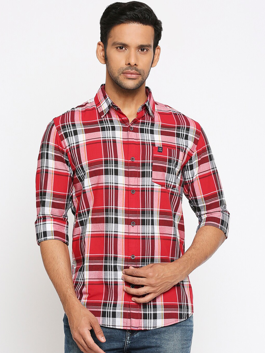 

Mufti Men Red Slim Fit Checked Casual Shirt