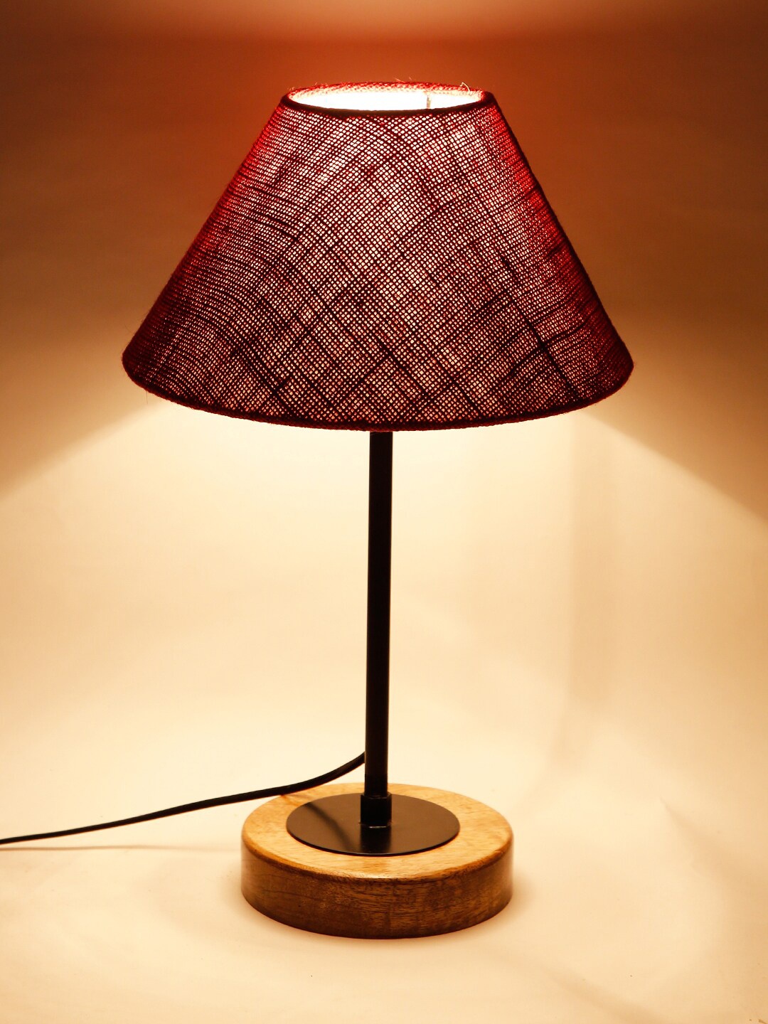 Devansh Maroon & Brown Solid Traditional Bedside Standard Table Lamp