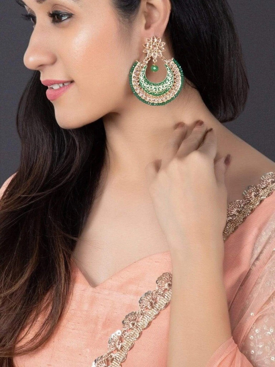 

Rubans Gold-Toned Crescent Shaped Chandbalis