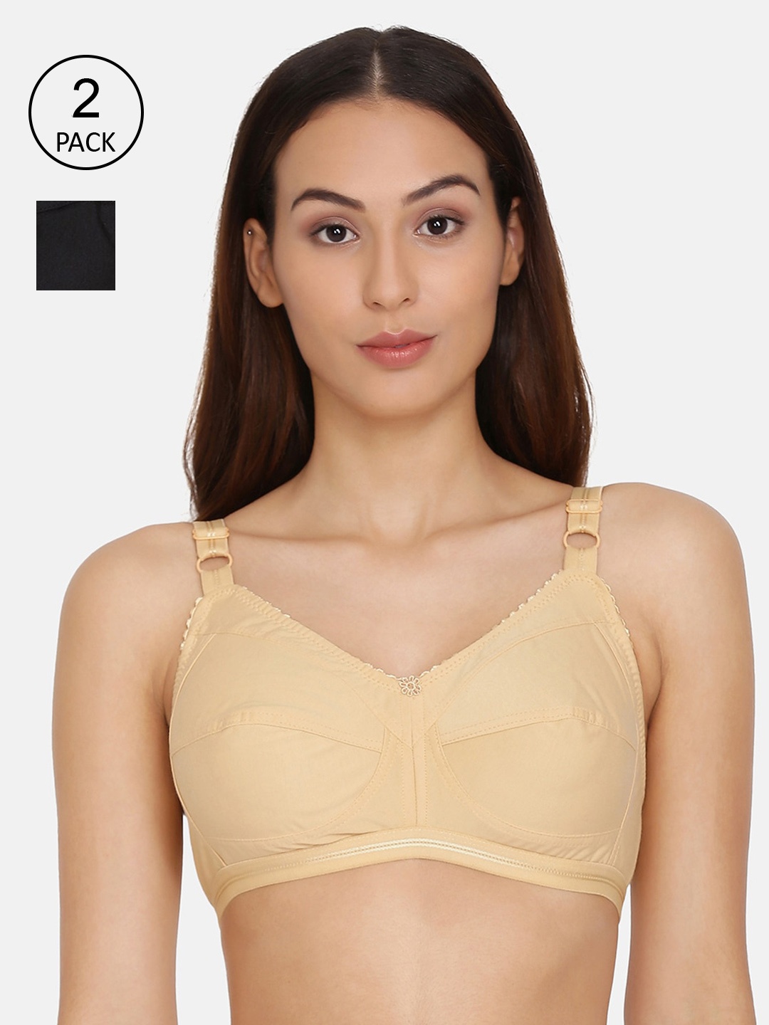 

PRETTYBOLD Pack of 2 Solid Non-Wired Non Padded Everyday Bras PB-15, Beige