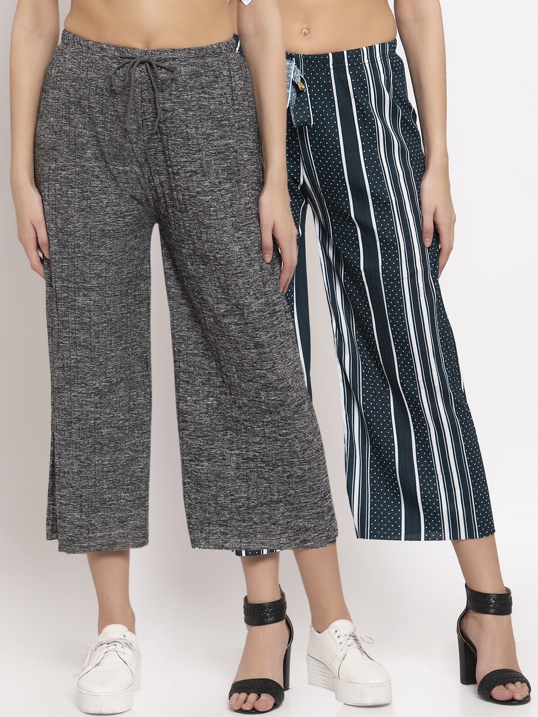 

KLOTTHE Women Pack Of 2 Wide Leg Palazzos, Grey