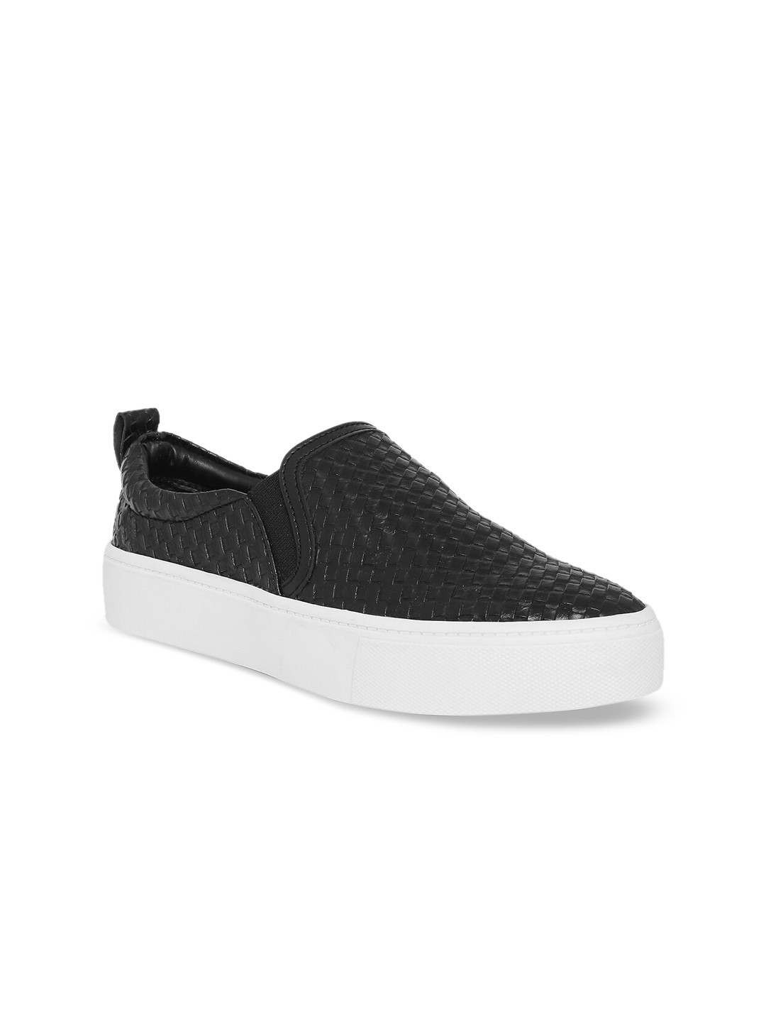 

People Women Black Woven Design Slip-on Sneakers