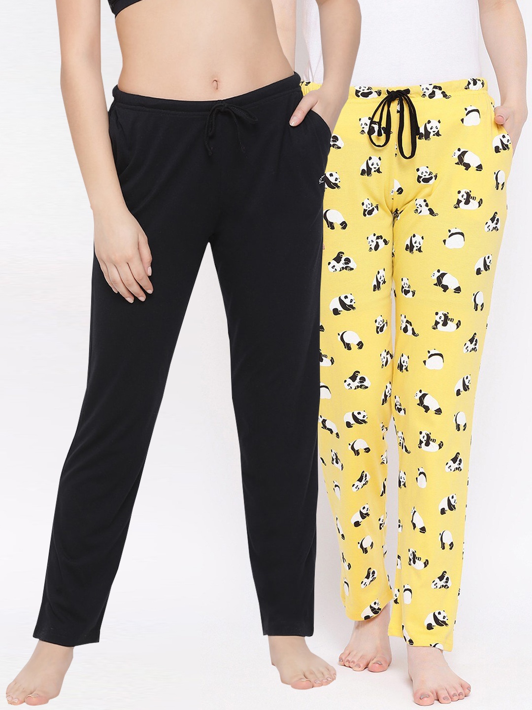 Kanvin Women Pack Of 2 Pure Cotton Lounge Pants, Black