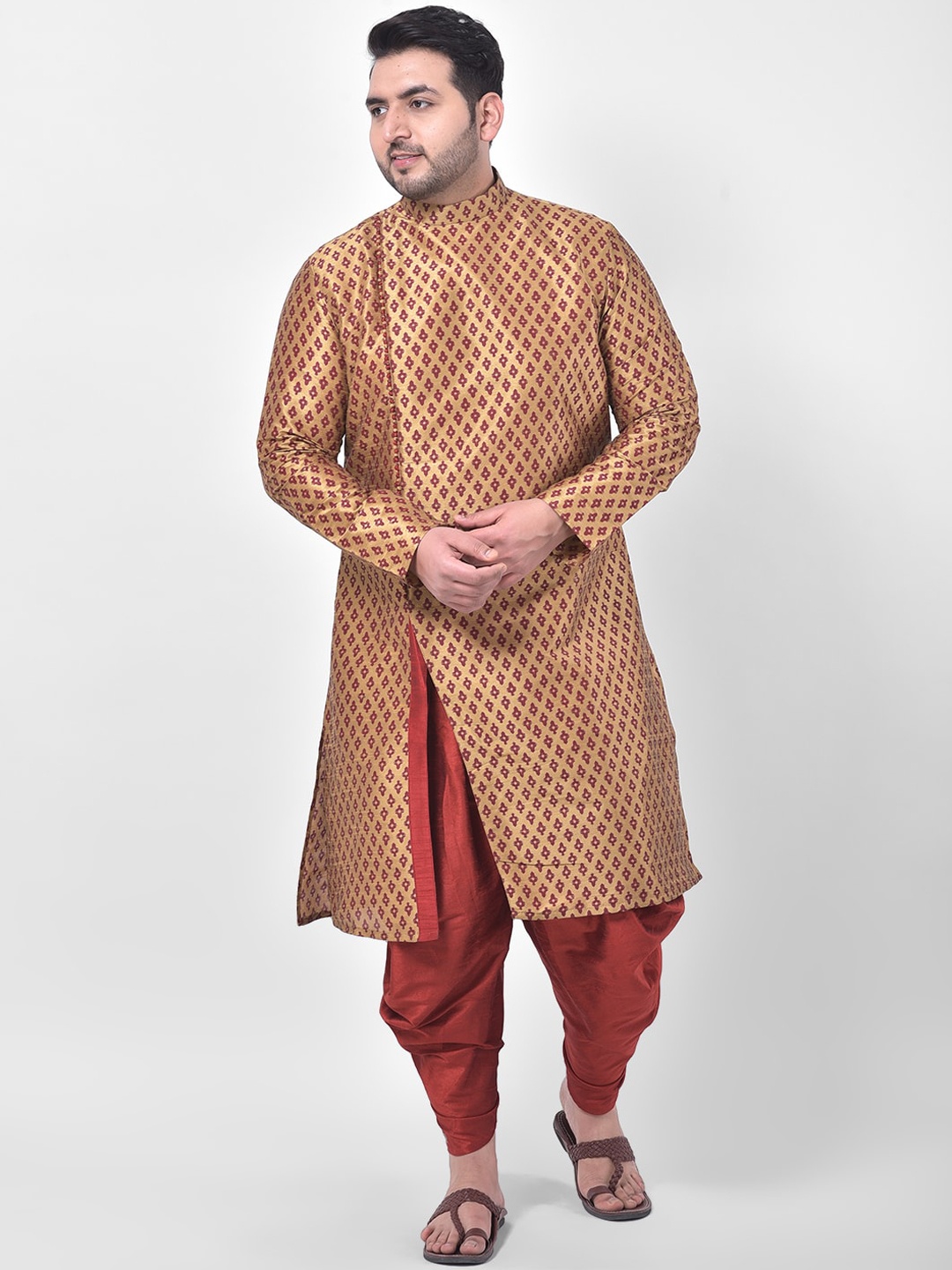 

DEYANN PLUS Men Brown & Maroon Printed Kurta with Dhoti Pants