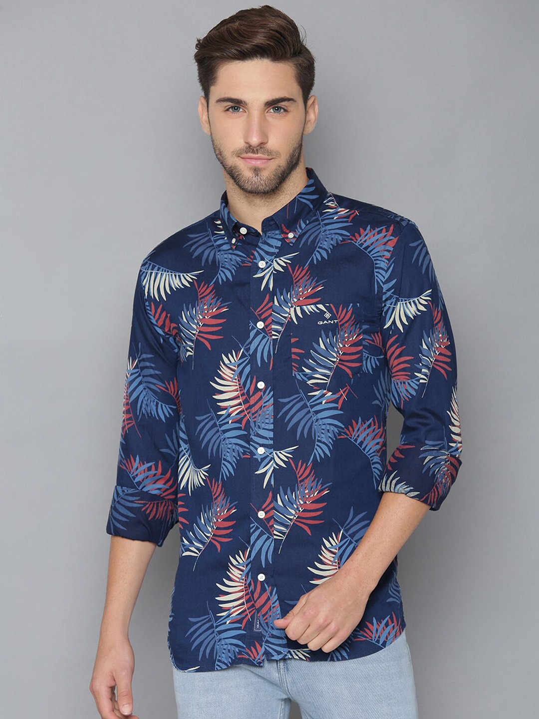 

GANT Men Blue Regular Fit Printed Casual Shirt