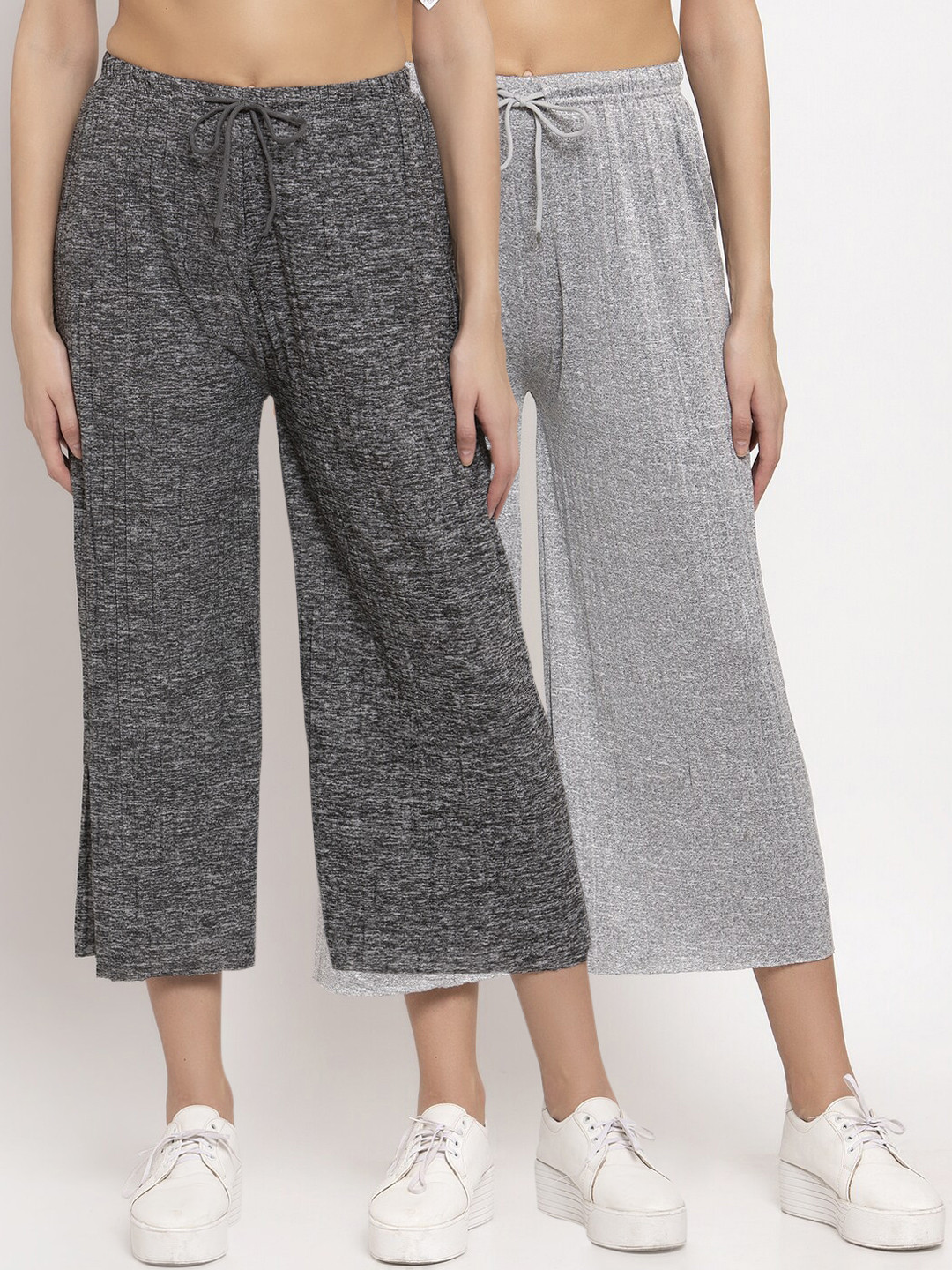

KLOTTHE Women Pack Of 2 Wide Leg Palazzos, Grey