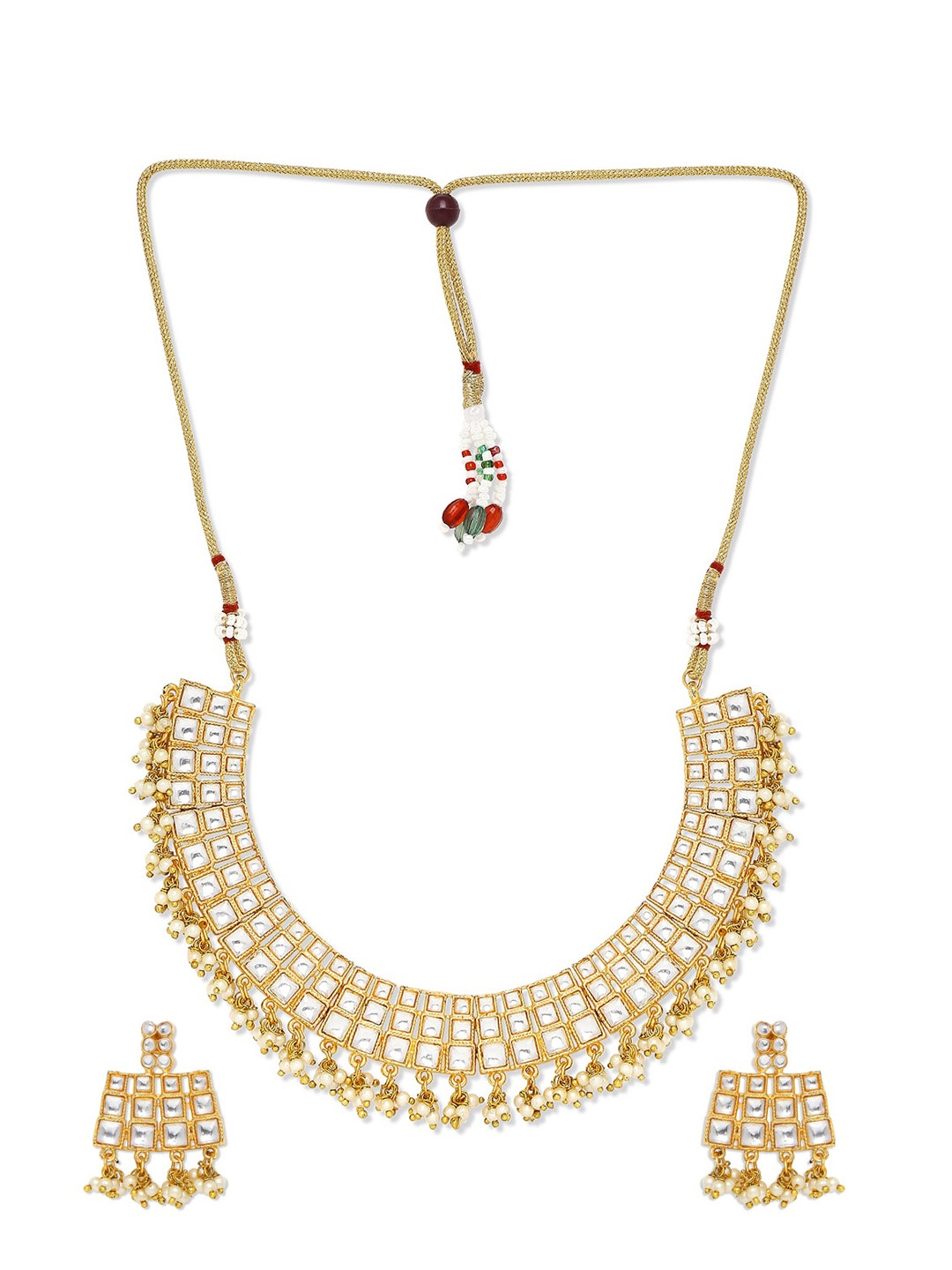 

Mahi Gold-Plated White Kundan-Studded & Beaded Jewellery Set