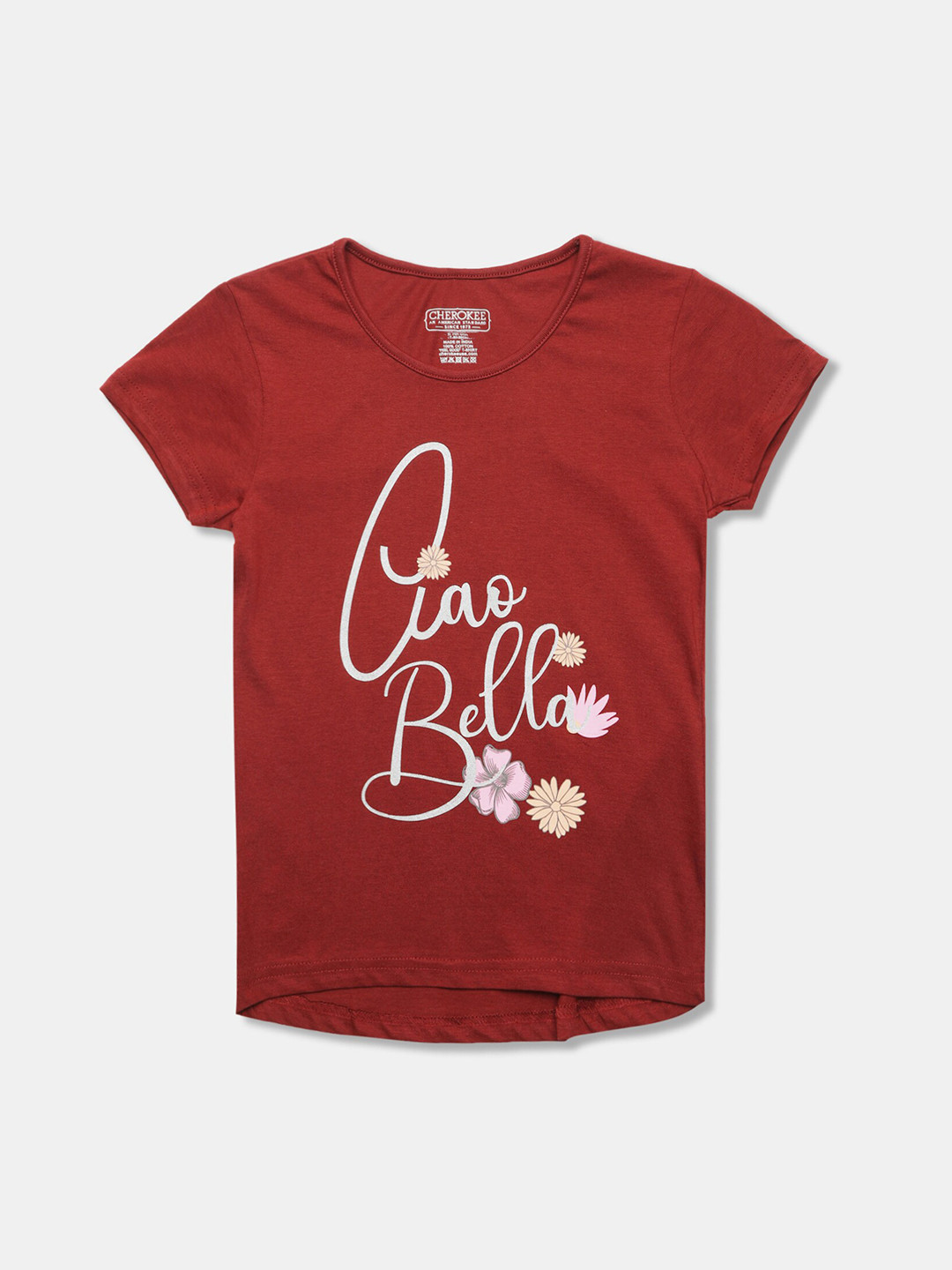 

Cherokee Girls Maroon Printed Round Neck T-shirt