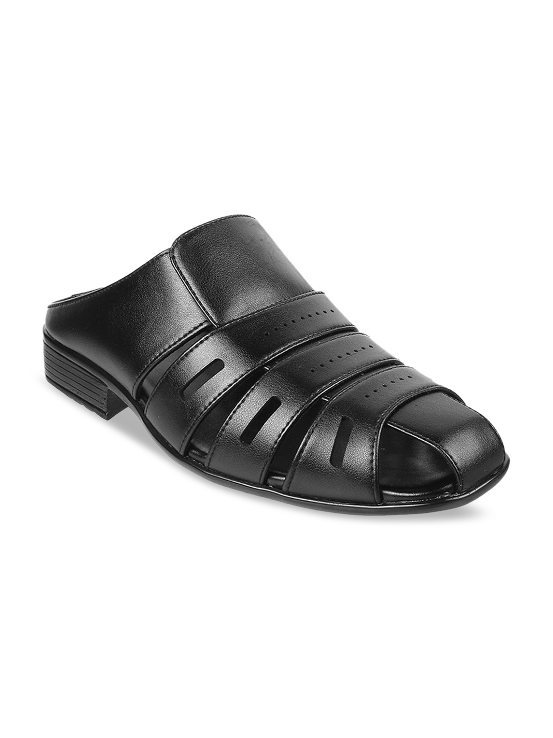 

Mochi Men Black Leather Shoe-Style Sandals