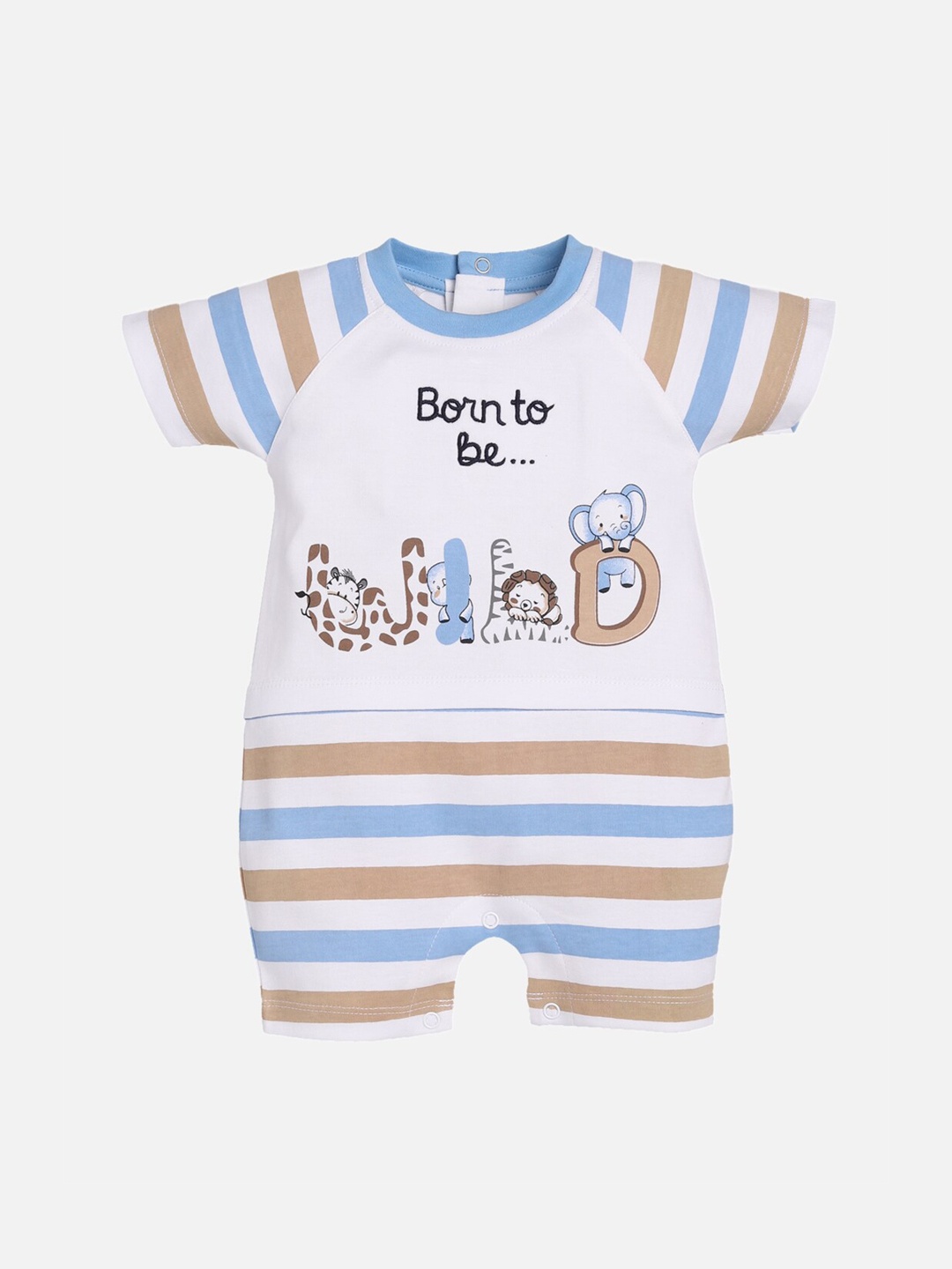 BABY GO Infant Kids White & Blue Printed Romper