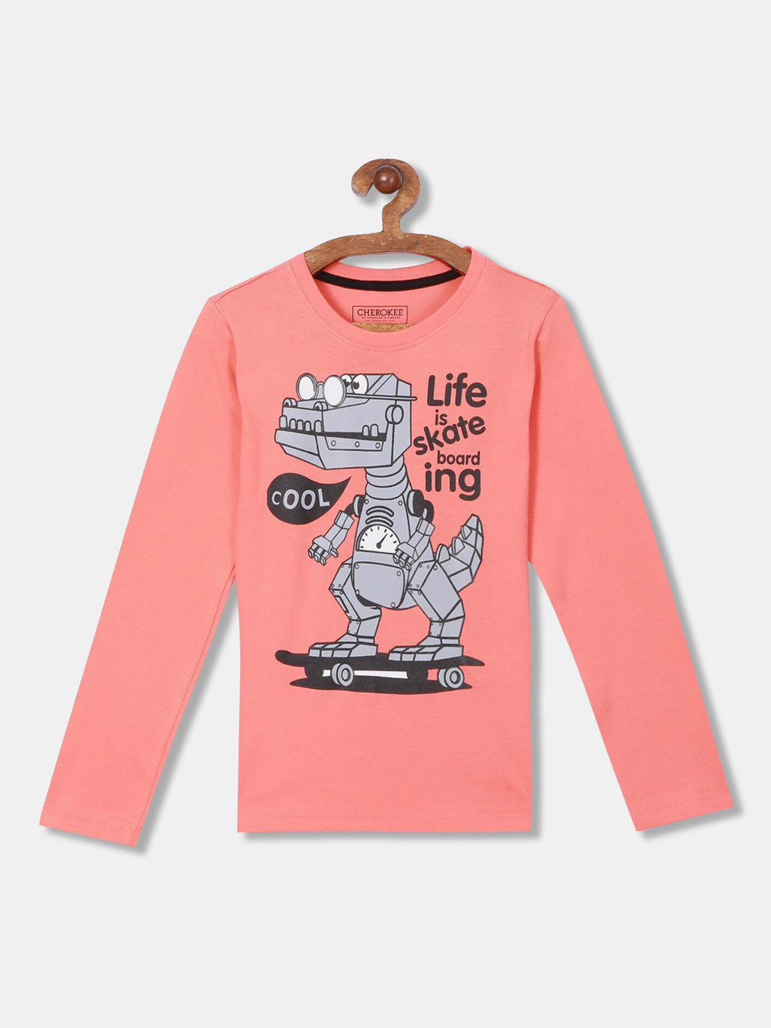 

Cherokee Boys Peach-Coloured Printed Round Neck T-shirt
