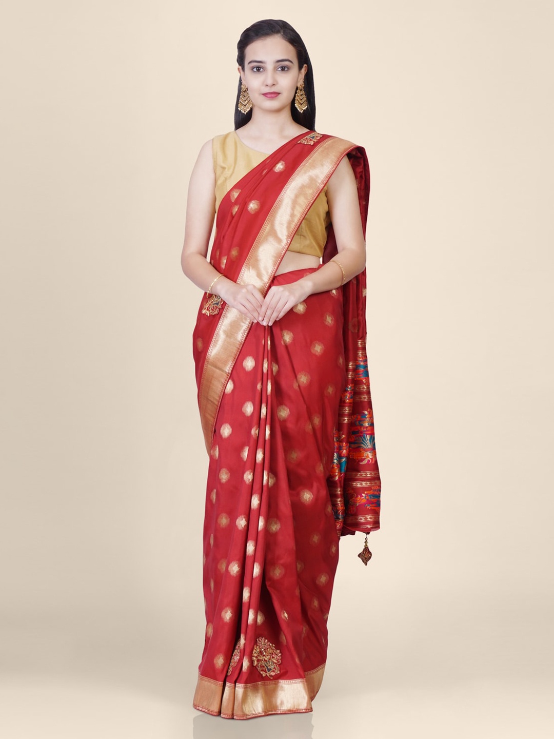 

Hastakala Maroon Silk Blend Woven Design Banarasi Saree